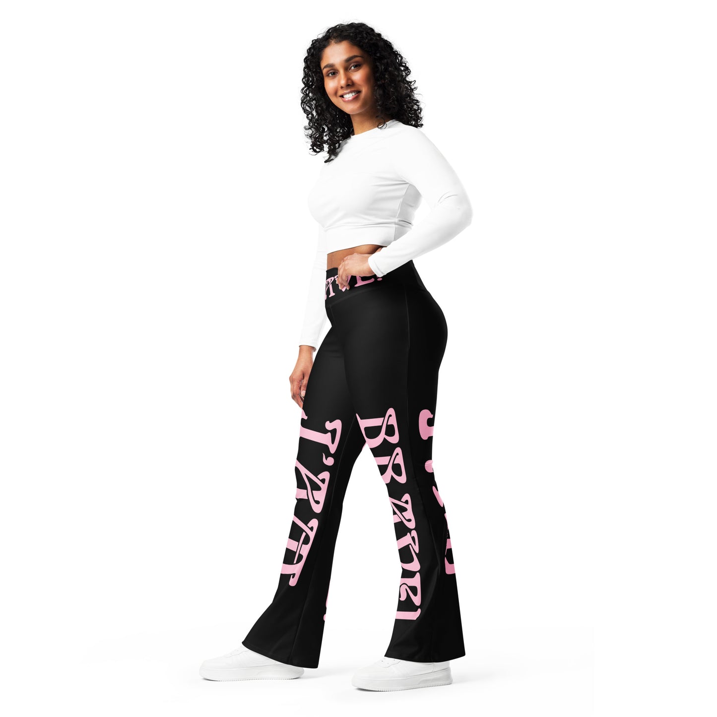 “I’AM BRAVE!” Black Flare Leggings W/Cotton Candy Font