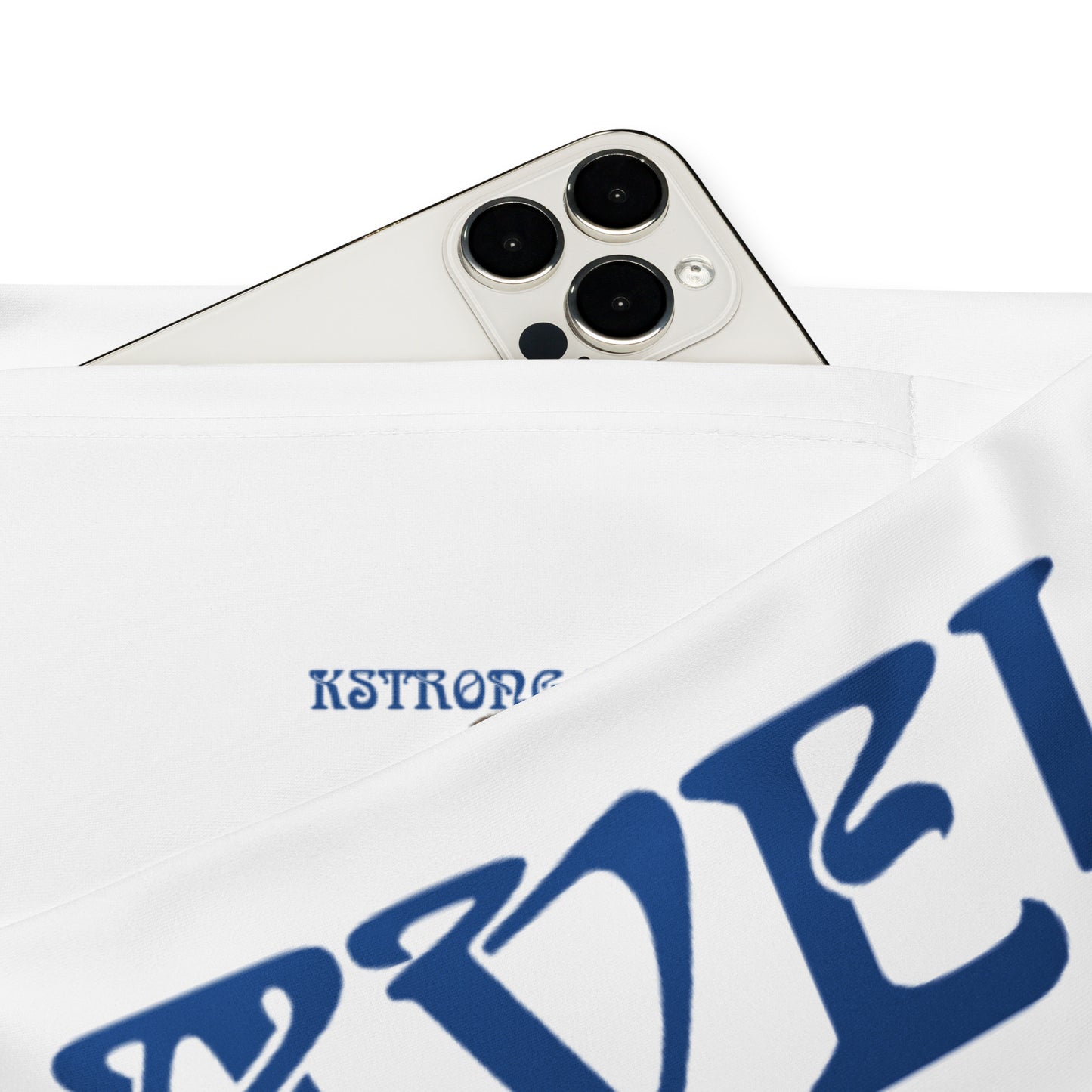 “I’AM BRAVE!” White Flare Leggings W/Blue Font