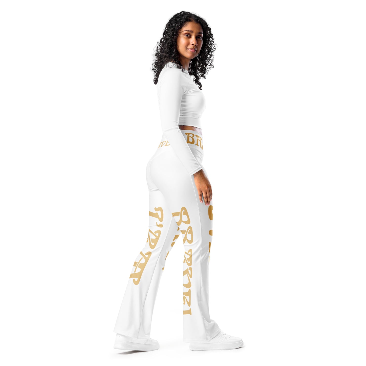 “I’AM BRAVE!” White Flare Leggings W/Fawn Font