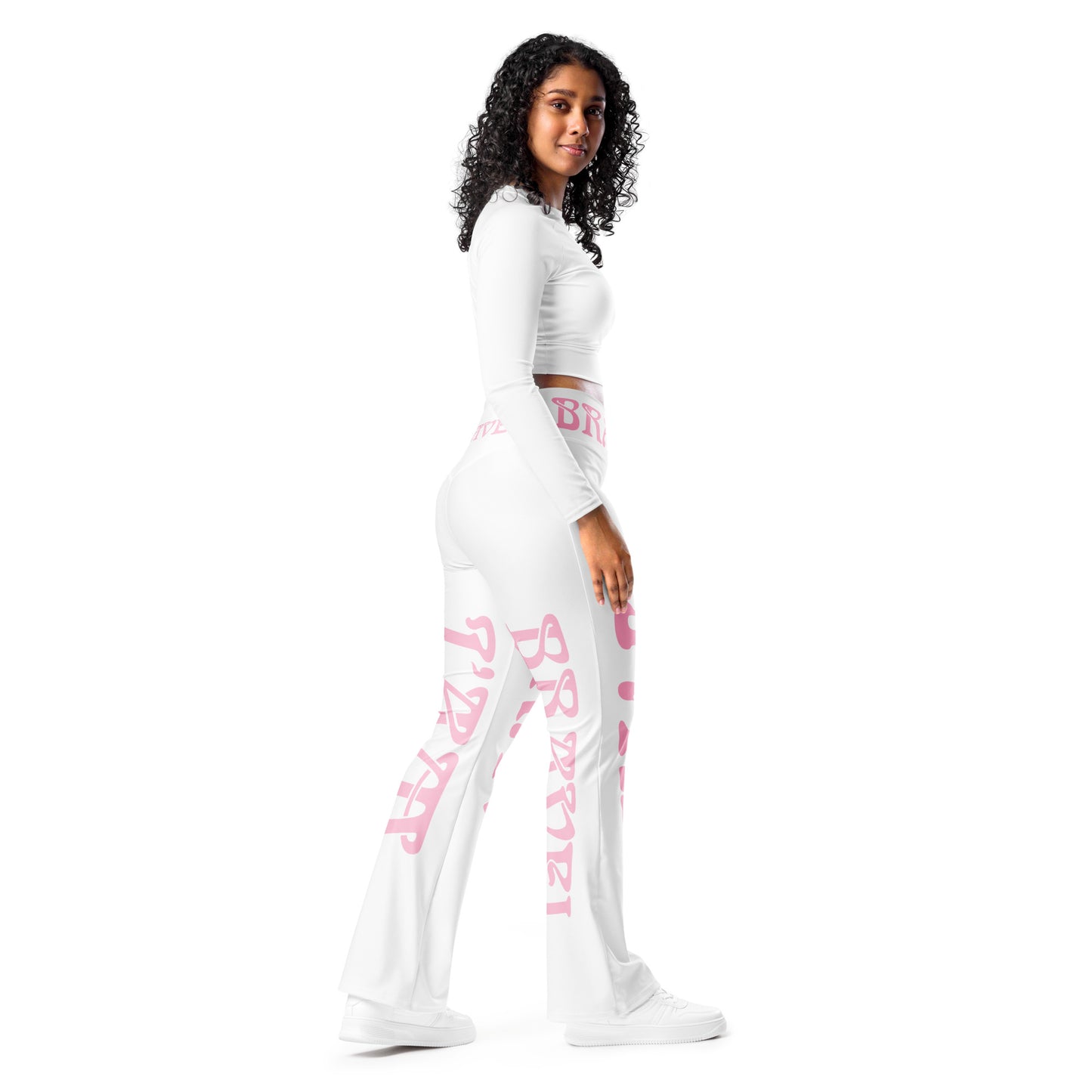 “I’AM BRAVE!” White Flare Leggings W/Cotton Candy Font