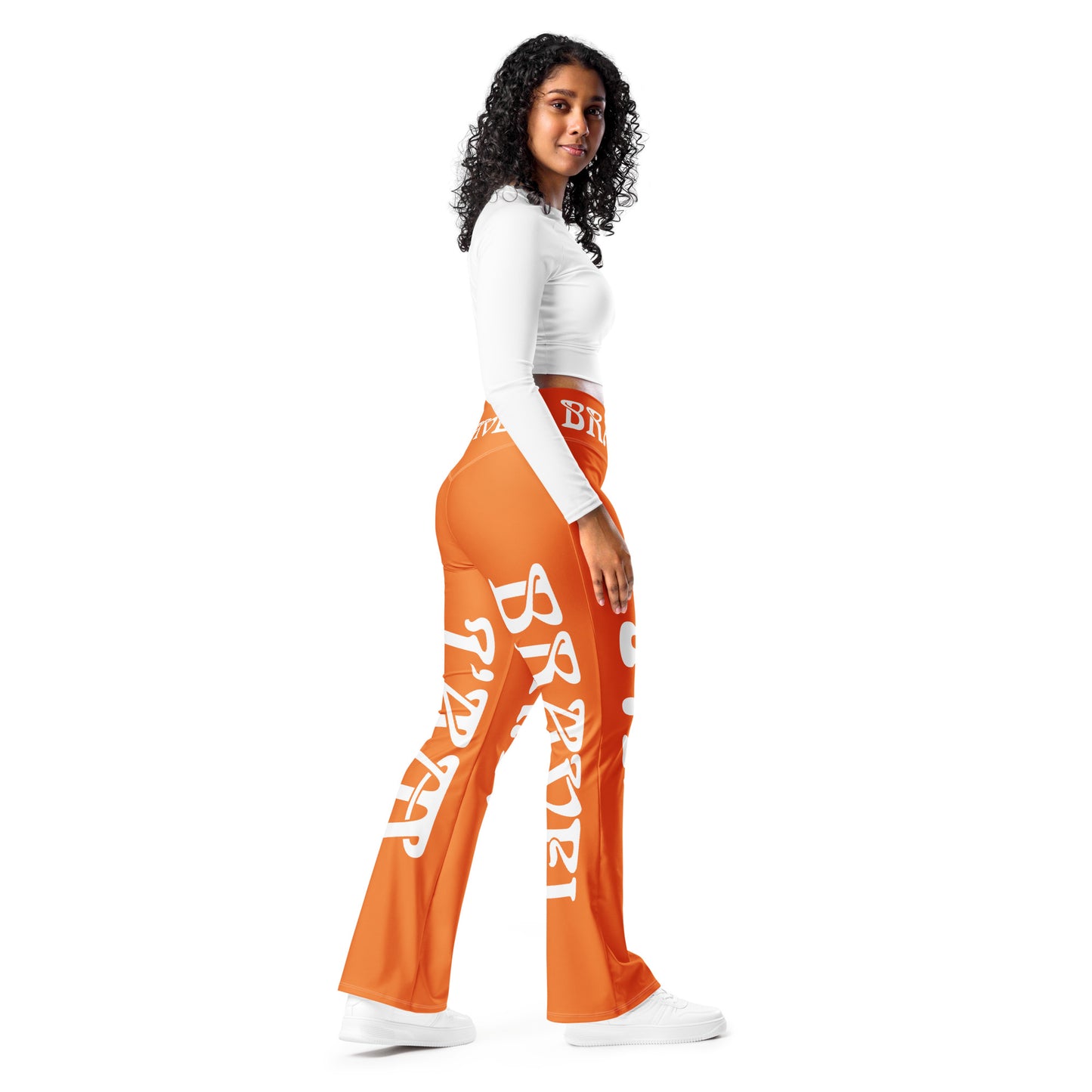 “I’AM BRAVE!” Orange Flare Leggings W/White Font