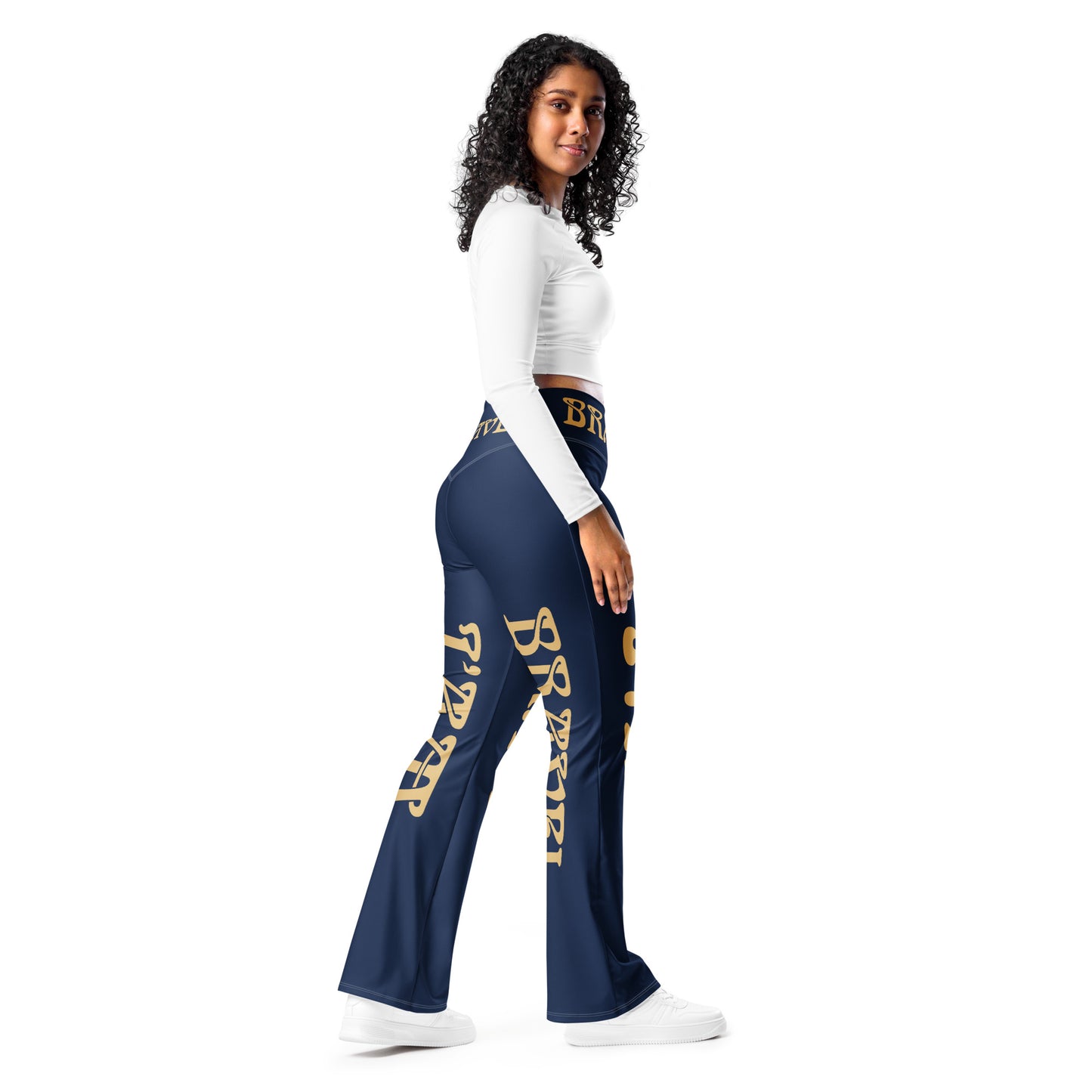 “I’AM BRAVE!” Navy Flare Leggings W/Fawn Font