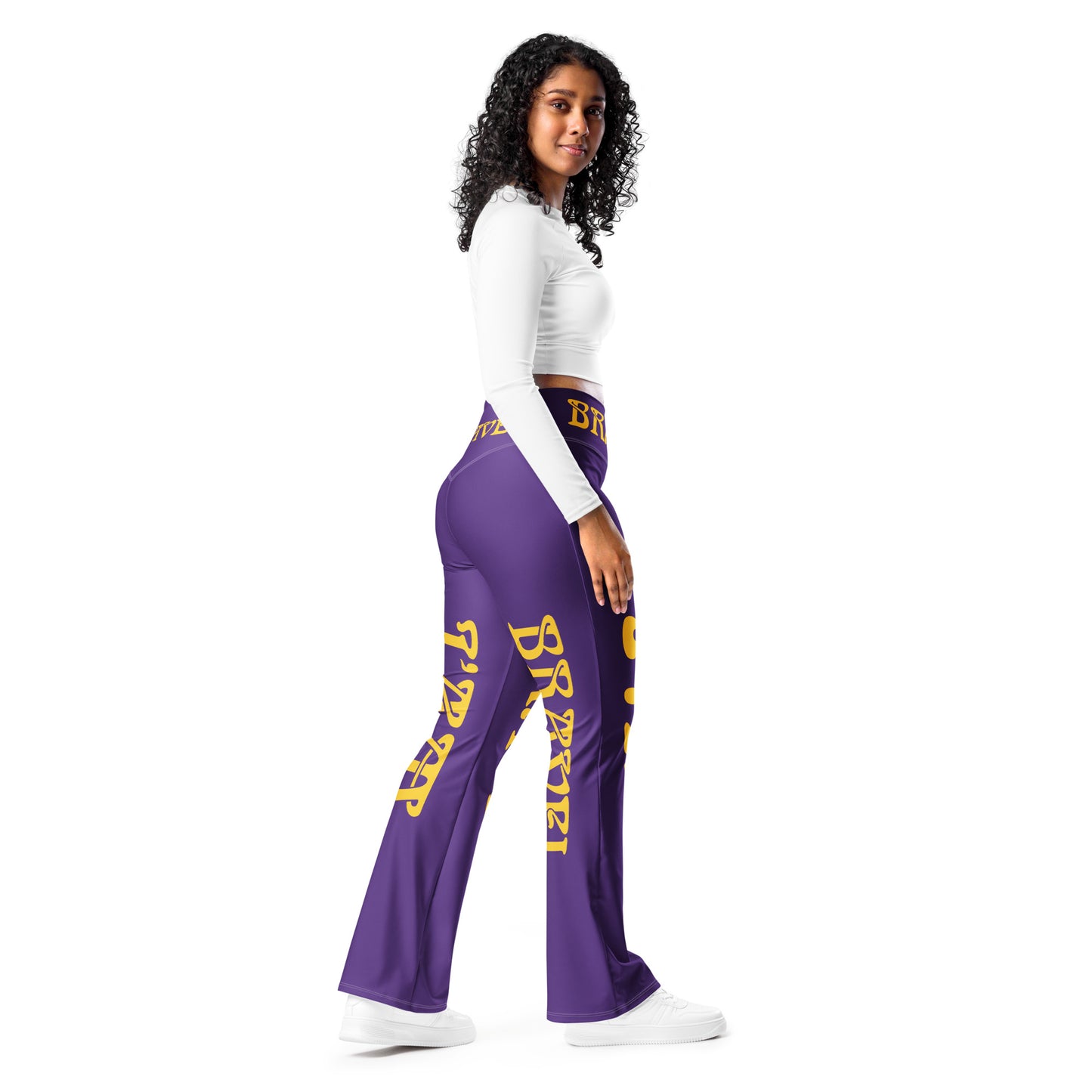 “I’AM BRAVE!” Purple Flare Leggings W/Yellow Font
