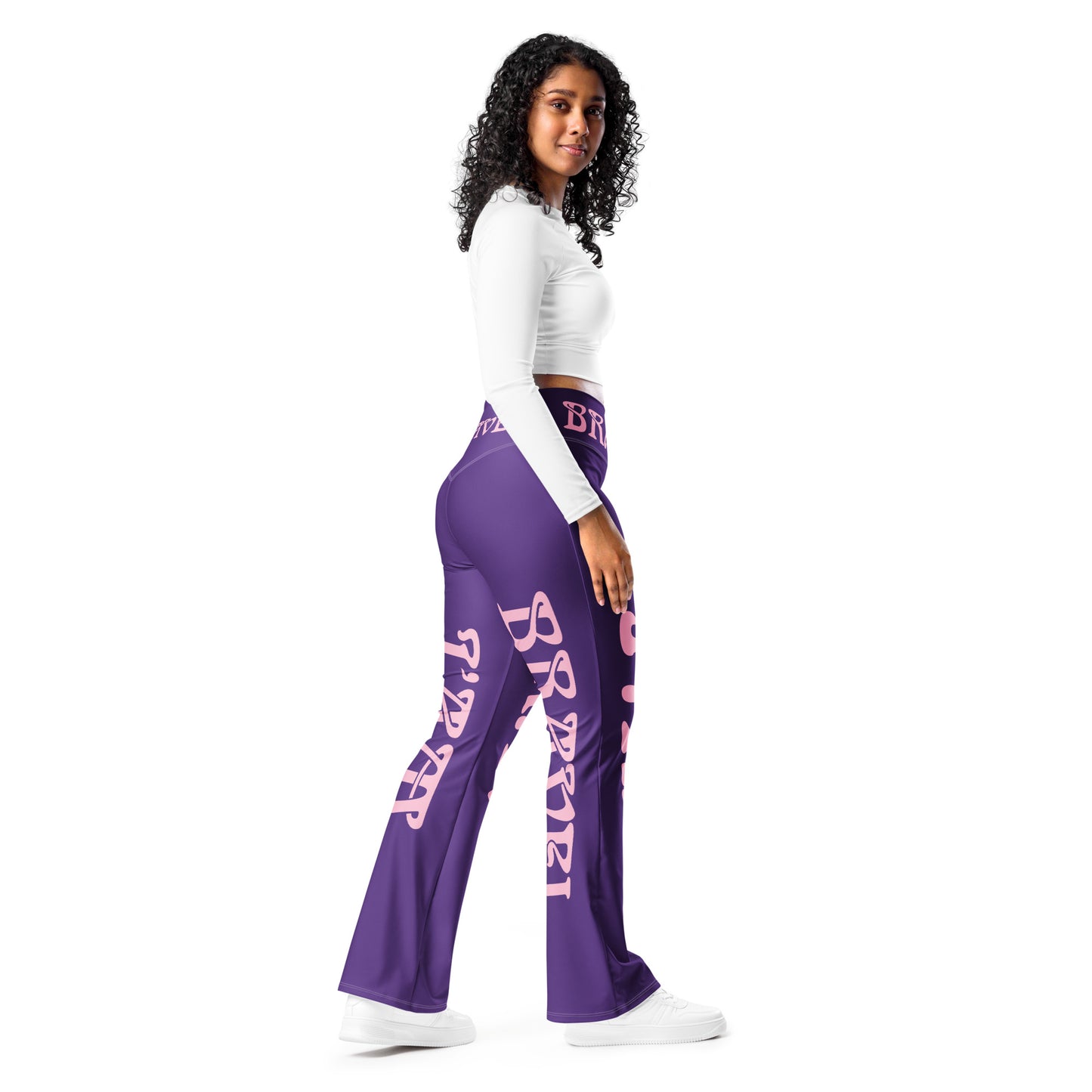 “I’AM BRAVE!” Purple Flare Leggings W/Cotton Candy Font