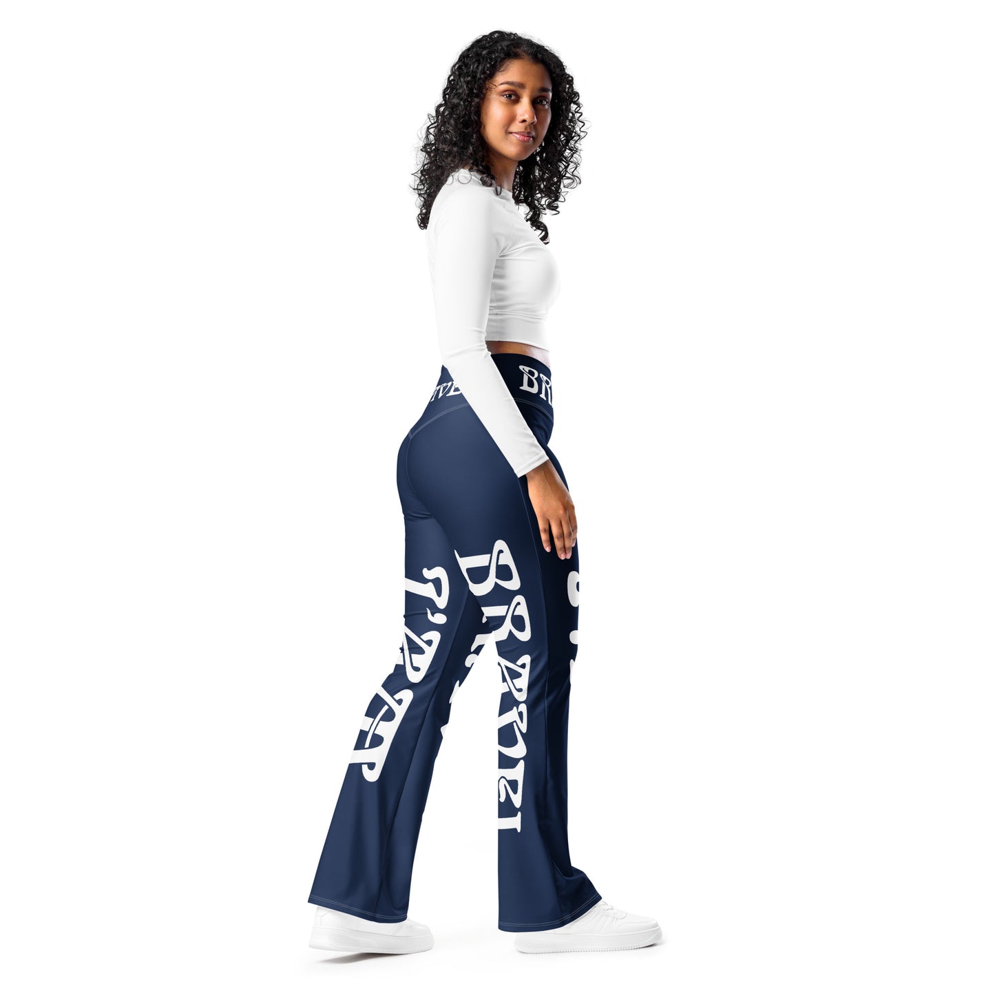 “I’AM BRAVE!” Navy Flare Leggings W/White Font
