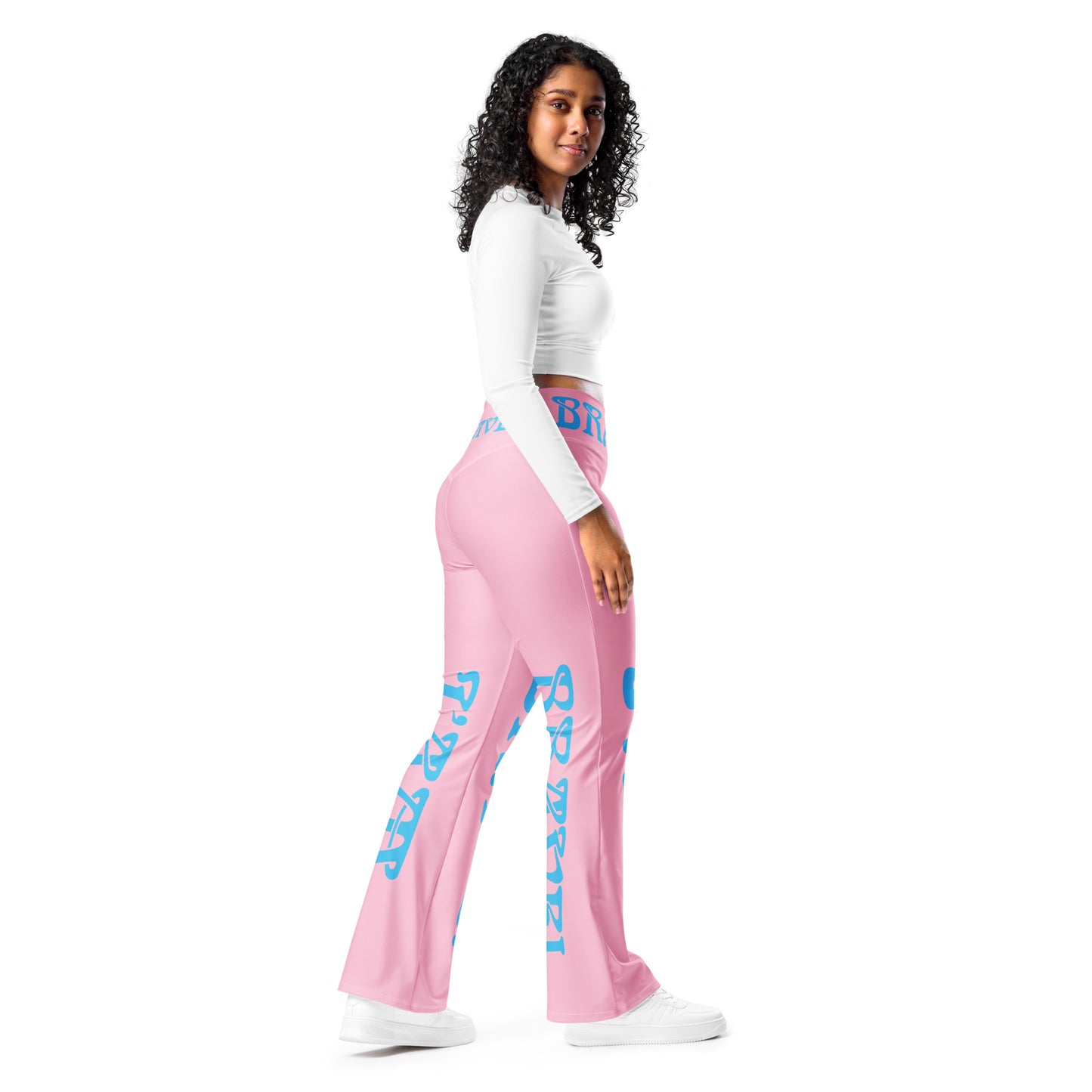 “I’AM BRAVE!” Cotton Candy Flare Leggings W/SkyBlue Font
