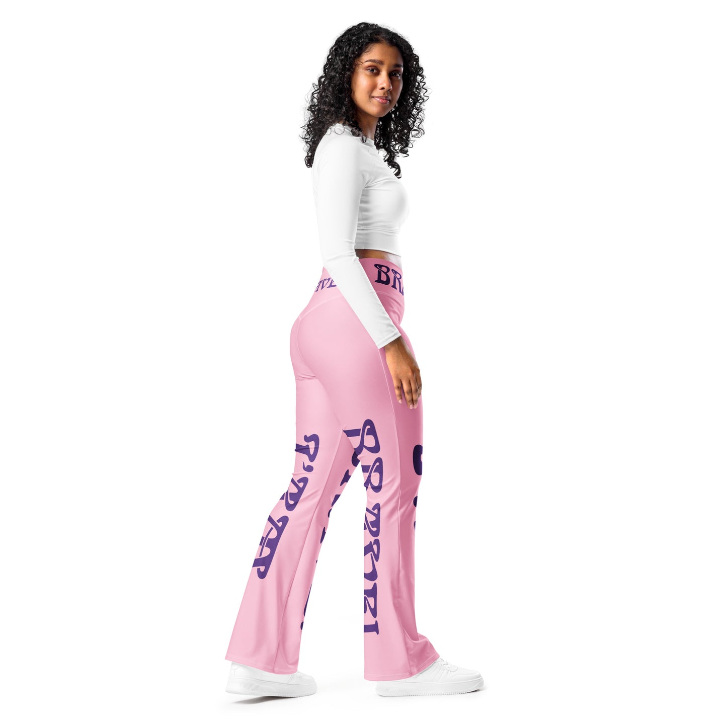 “ I’AM BRAVE!” Cotton Candy Flare Leggings W/Purple Font
