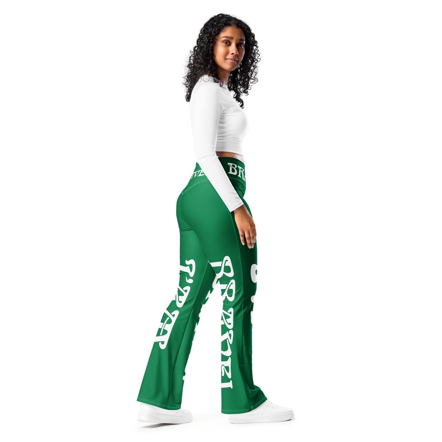 “I’AM BRAVE!” Green Flare Leggings W/White Font
