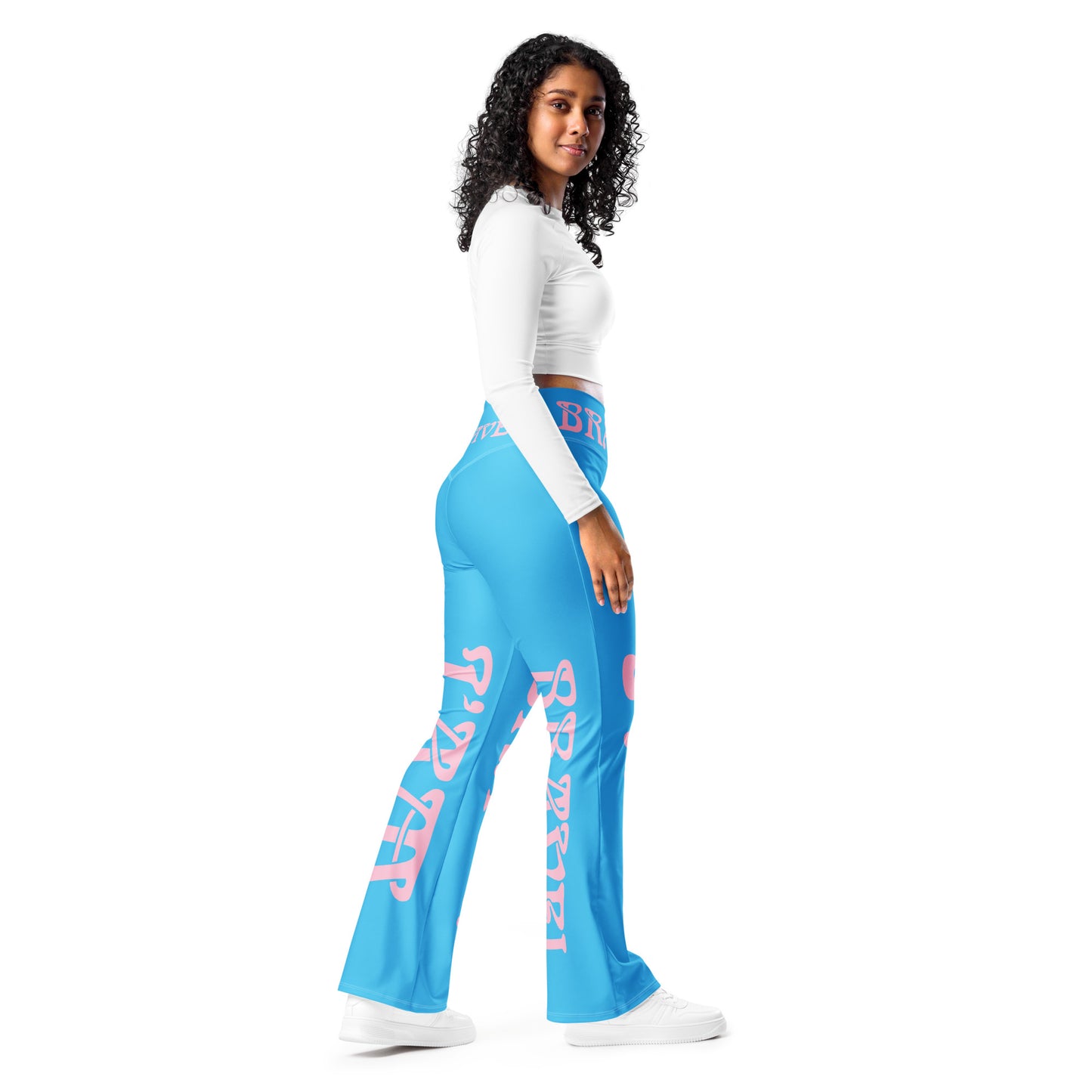 “I’AM BRAVE!” SkyBlue Flare Leggings W/Cotton Candy Font