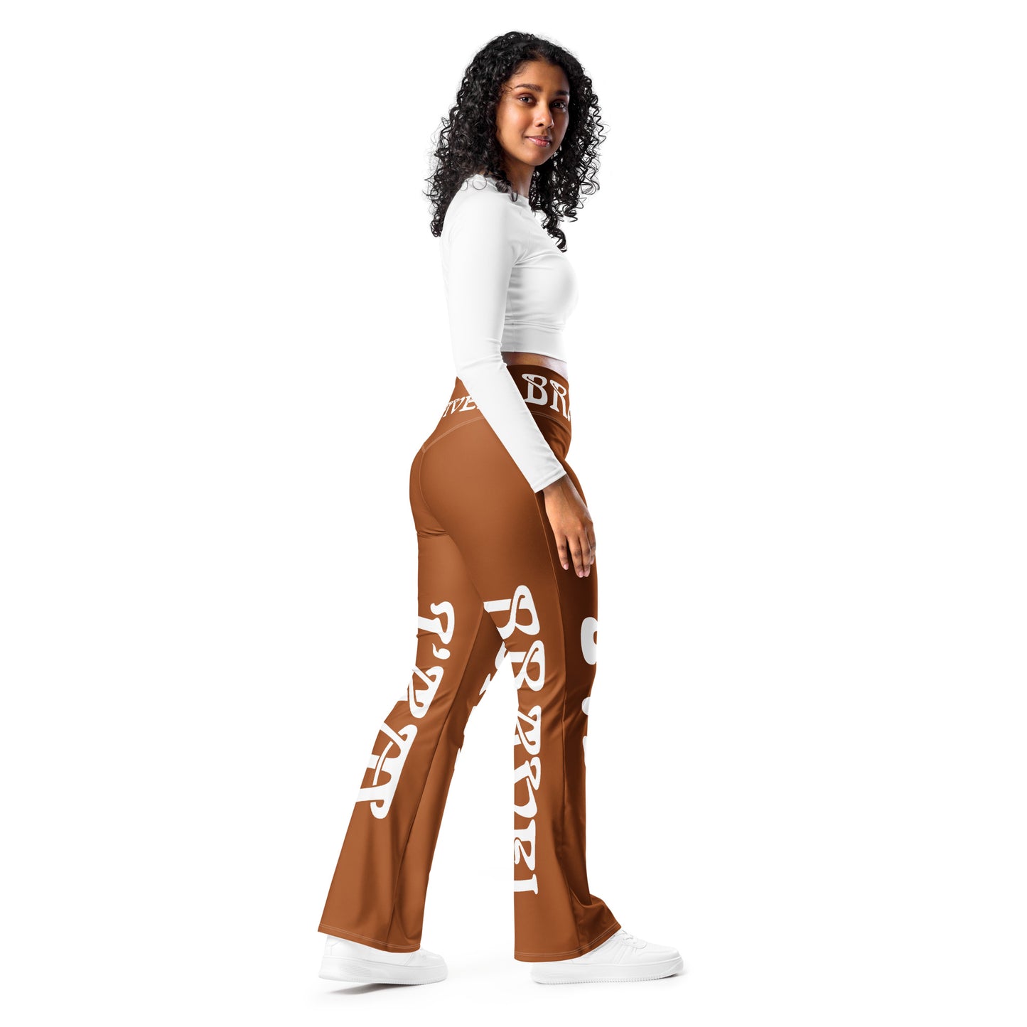“I’AM BRAVE!” Brown Flare Leggings W/White Font