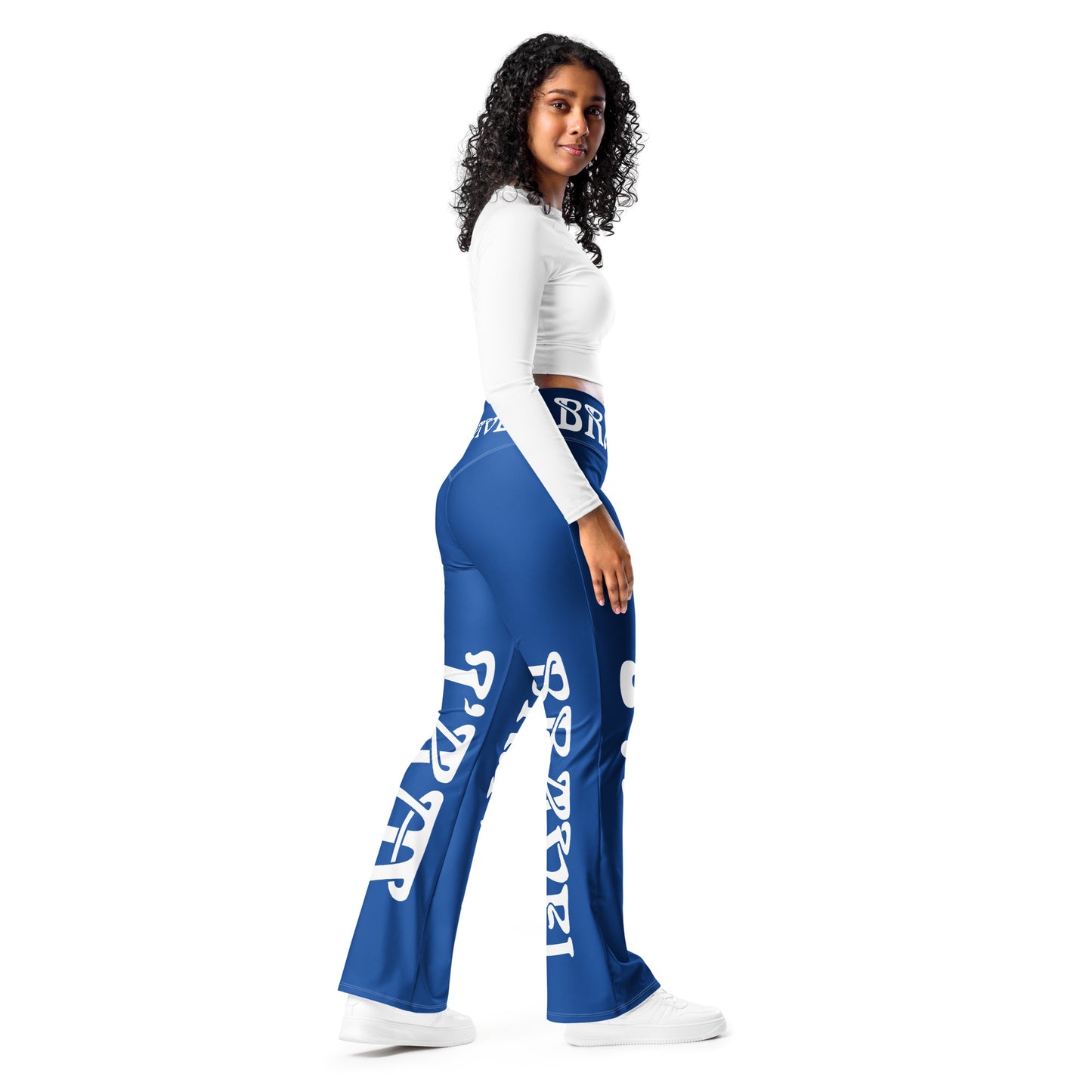 “I’AM BRAVE!” Blue Flare Leggings W/White Font