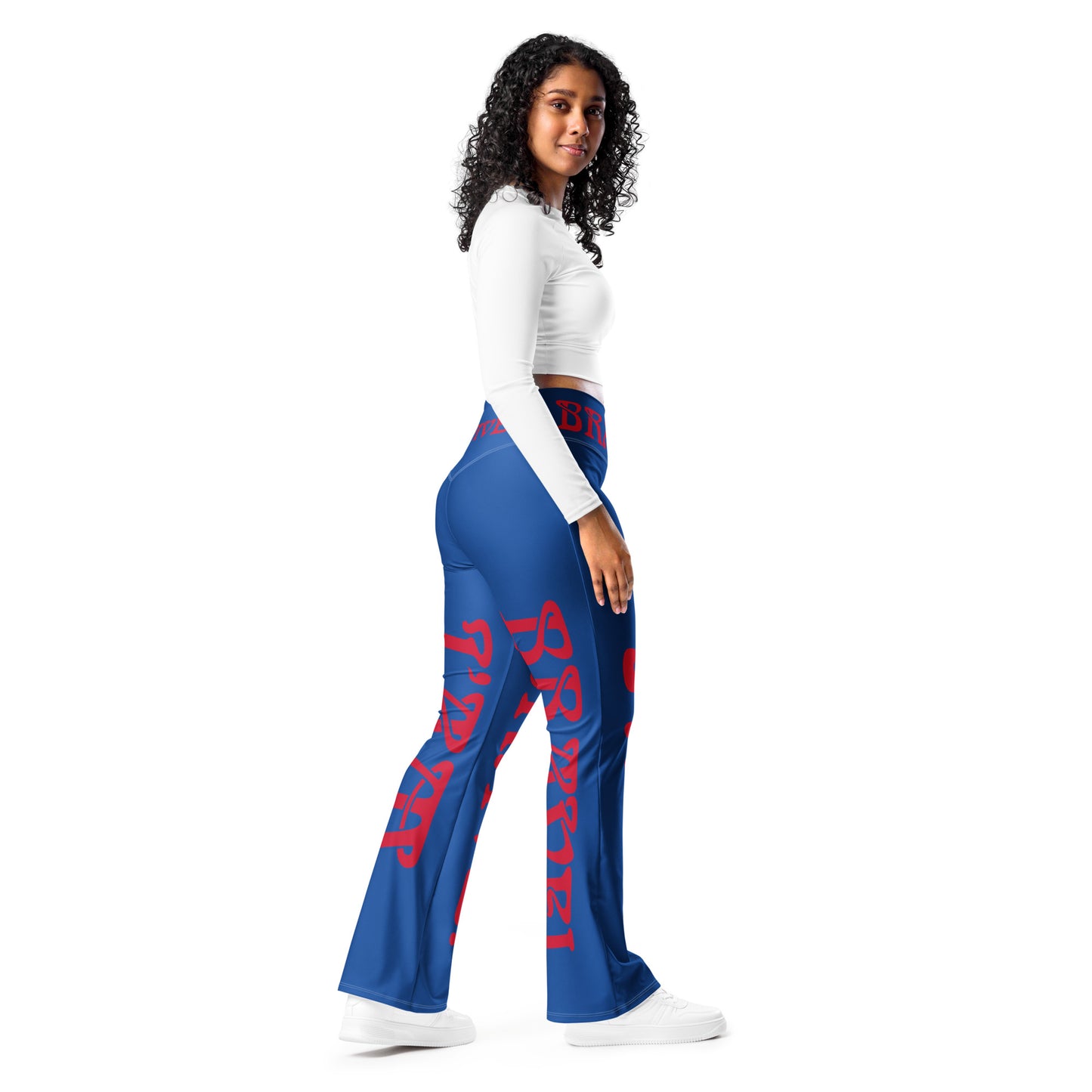 “I’AM BRAVE!” Blue Flare Leggings W/Red Font