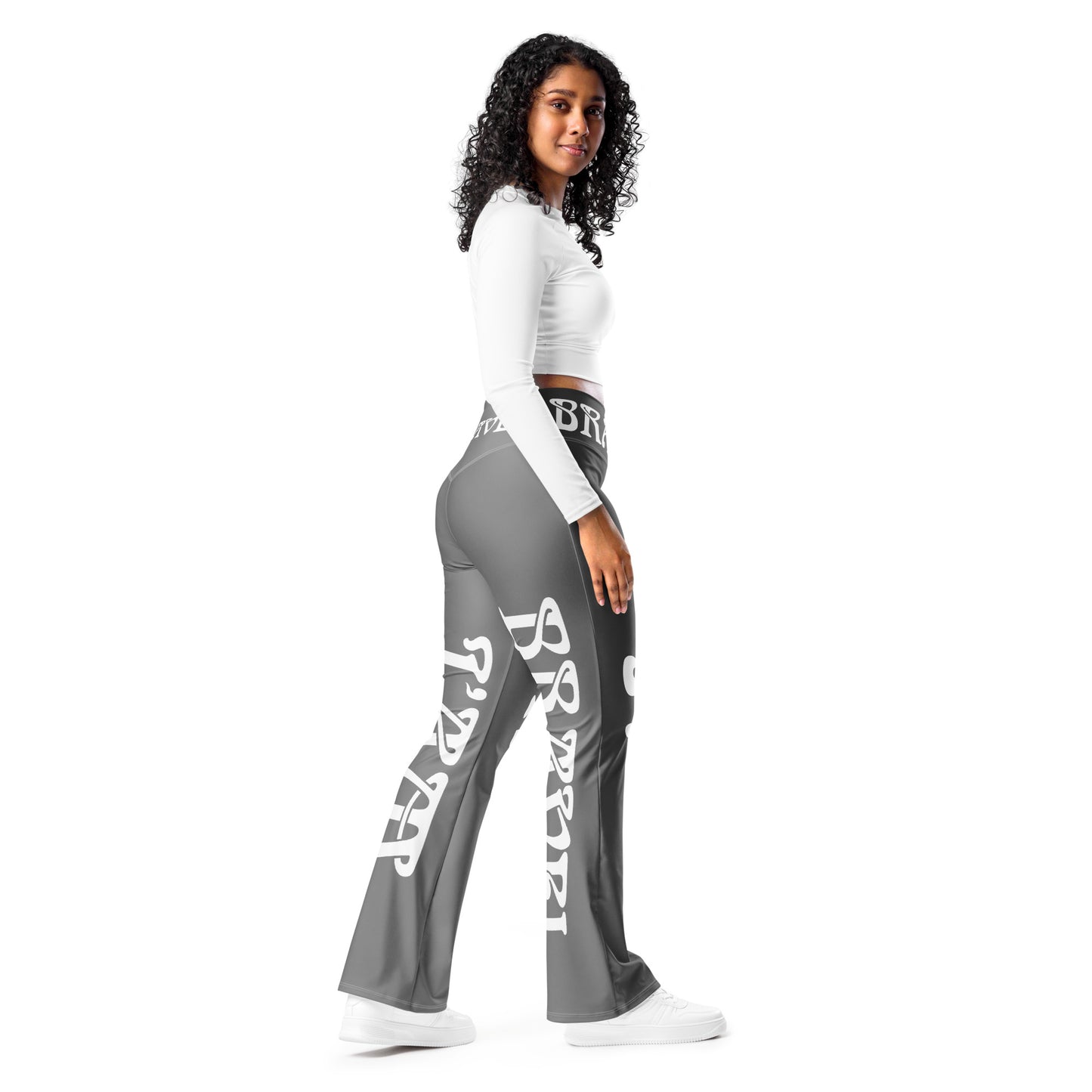 “I’AM BRAVE!” Grey Flare Leggings W/White Font