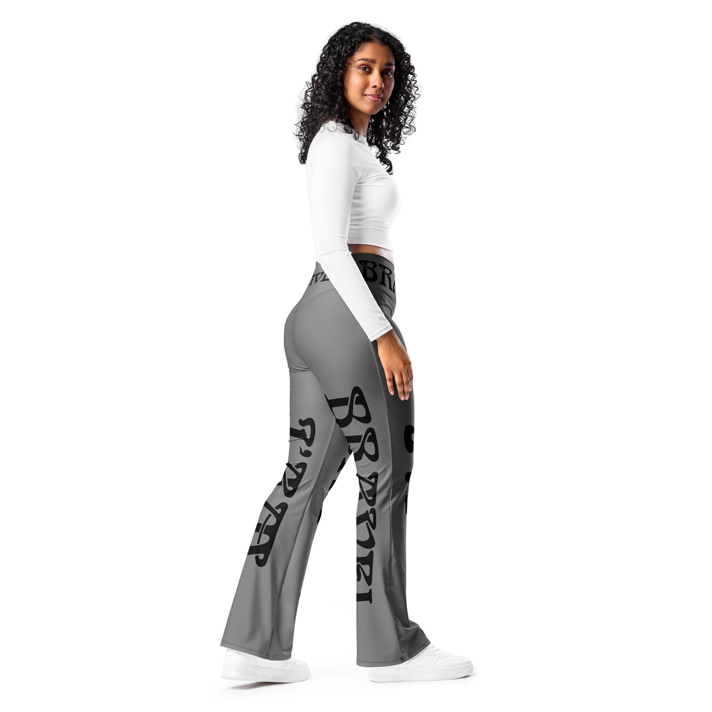 “I’AM BRAVE!” Grey Flare Leggings W/Black Font