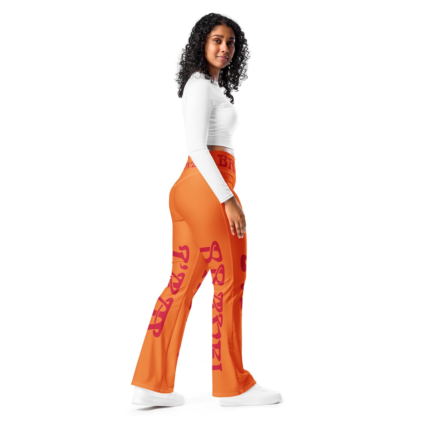 “I’AM BRAVE!” Orange Flare Leggings W/Red Font