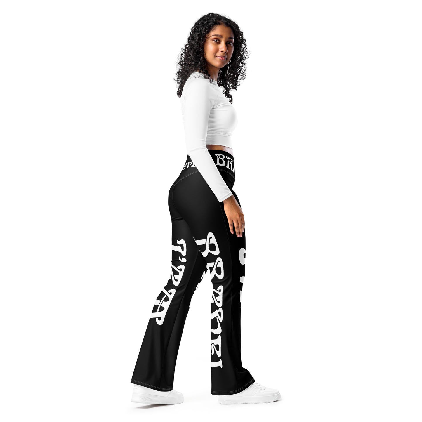 “I’AM BRAVE!” Black Flare Leggings W/White Font