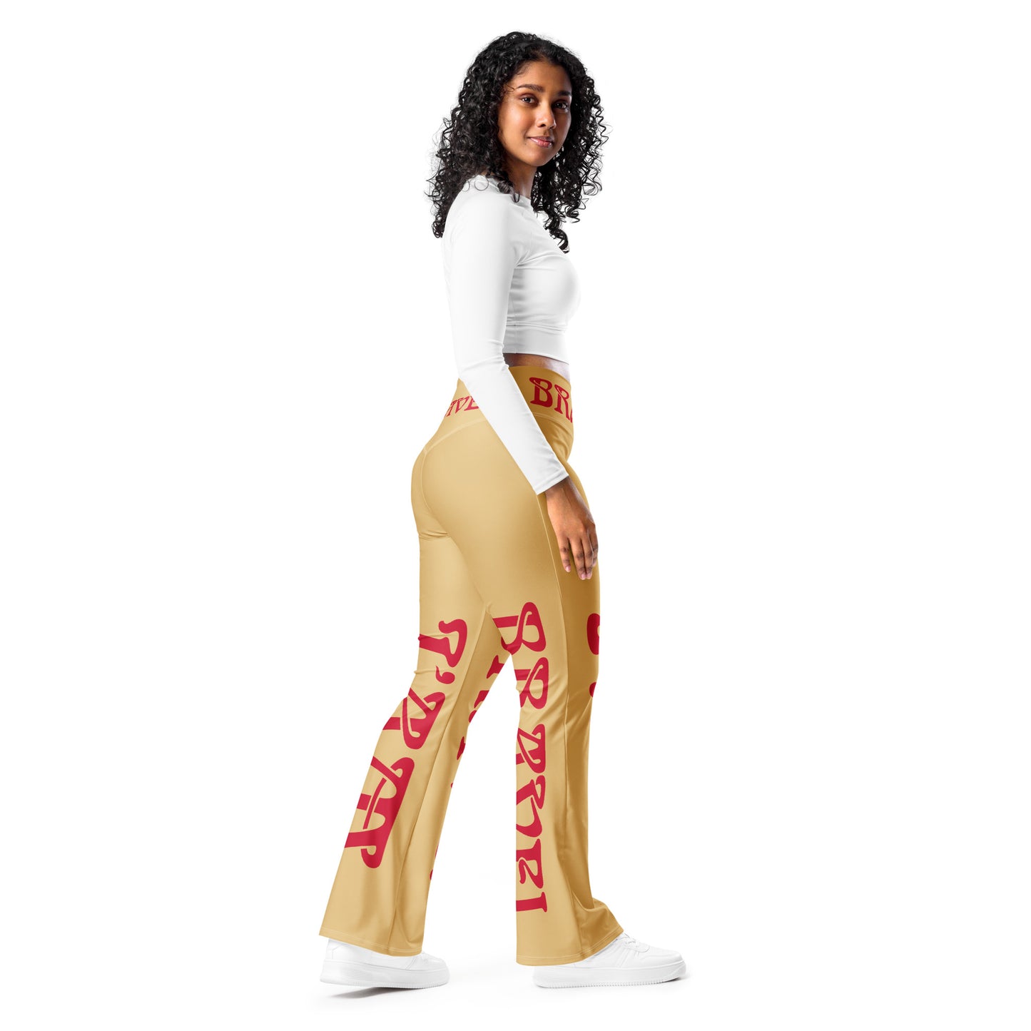 “I’AM BRAVE!” Fawn Flare Leggings W/Red Font