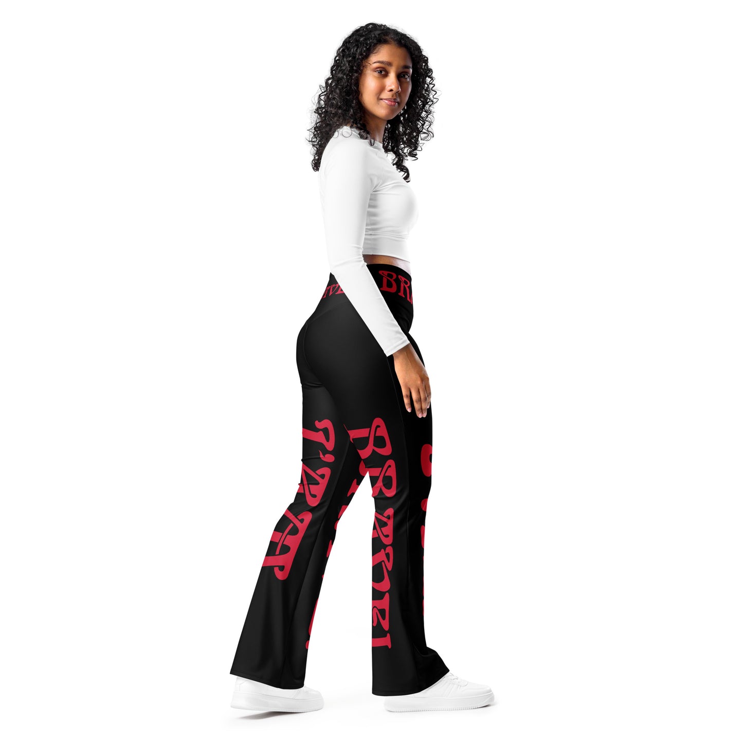 “I’AM BRAVE!” Black Flare Leggings W/Red Font
