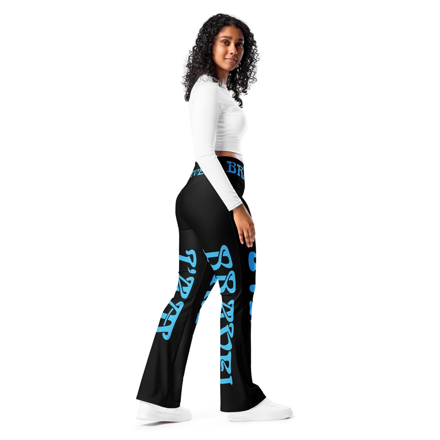 “I’AM BRAVE!” Black Flare Leggings W/SkyBlue Font