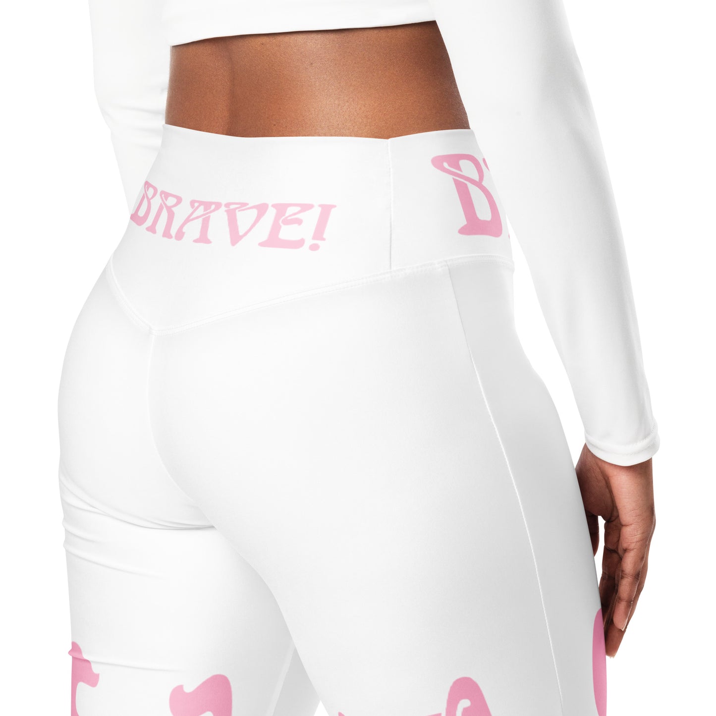 “I’AM BRAVE!” White Flare Leggings W/Cotton Candy Font