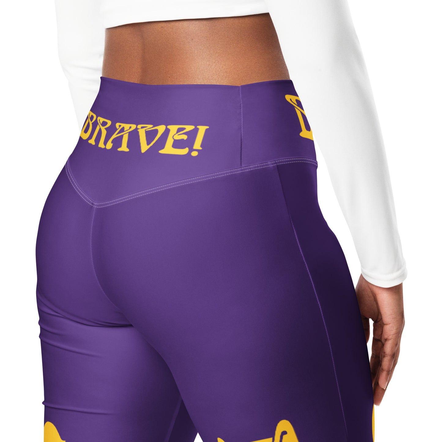 “I’AM BRAVE!” Purple Flare Leggings W/Yellow Font