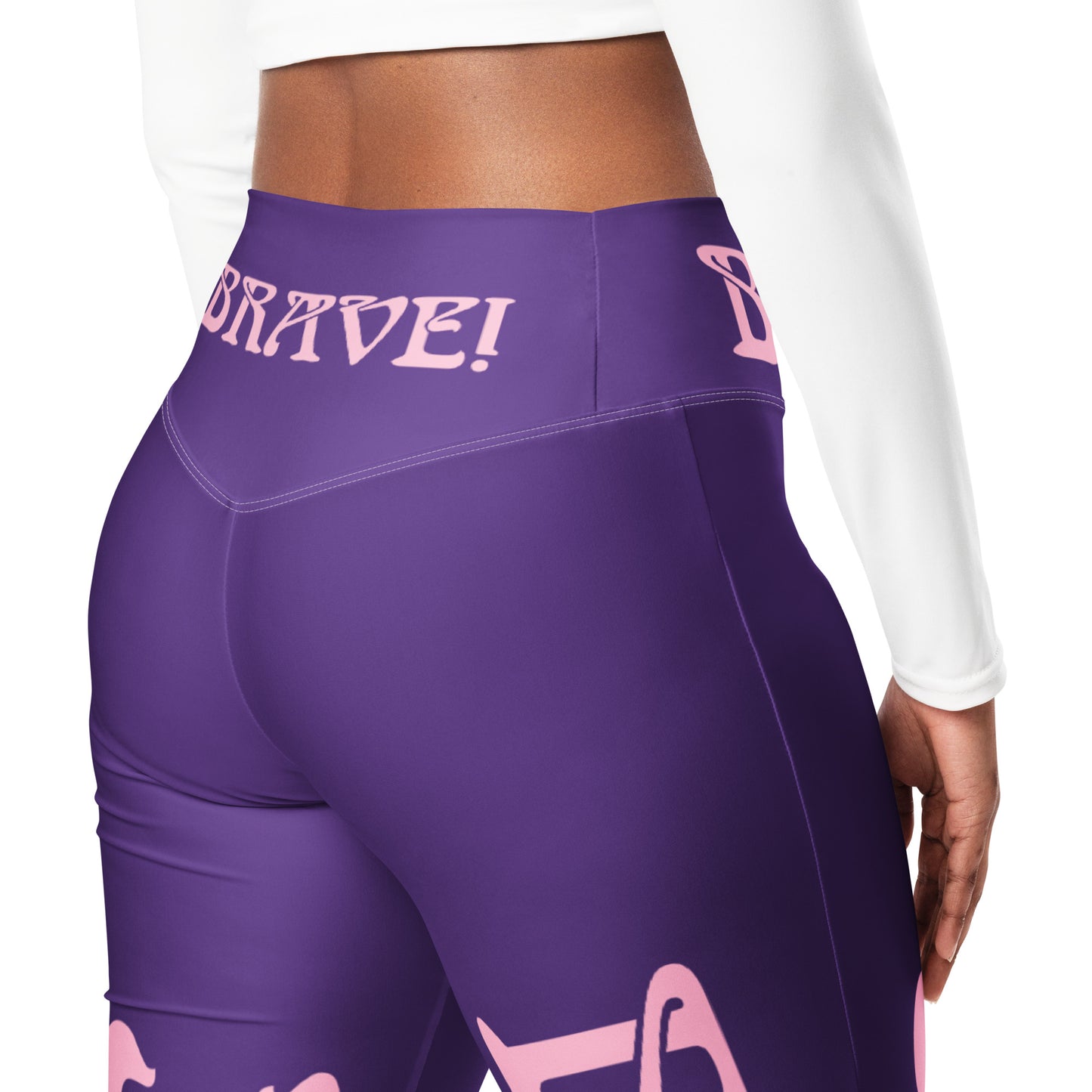“I’AM BRAVE!” Purple Flare Leggings W/Cotton Candy Font