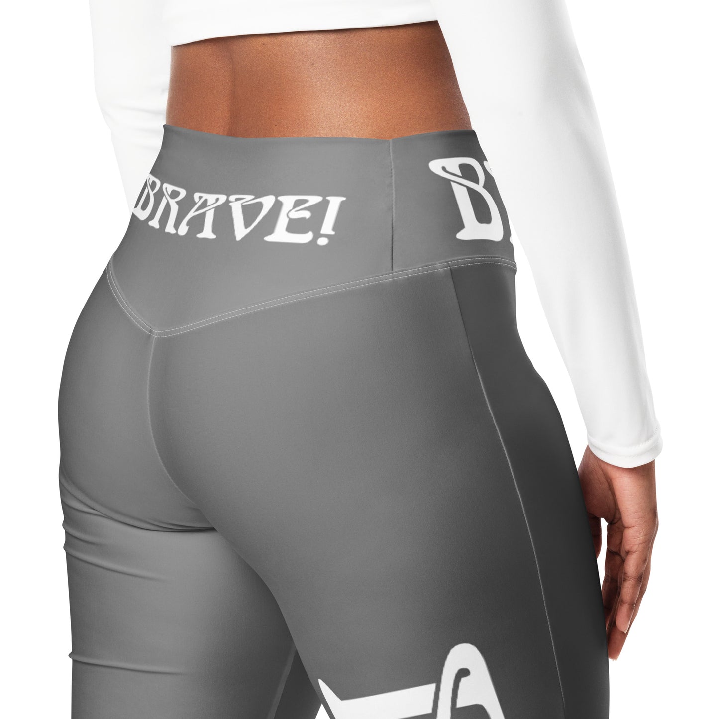 “I’AM BRAVE!” Grey Flare Leggings W/White Font
