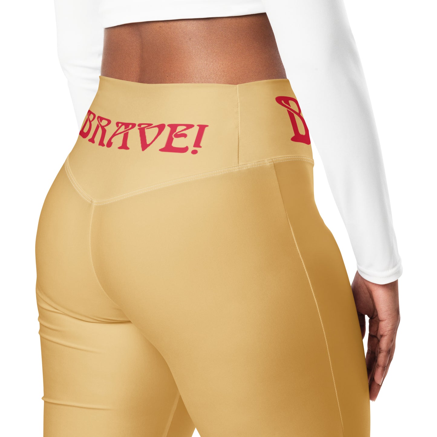 “I’AM BRAVE!” Fawn Flare Leggings W/Red Font