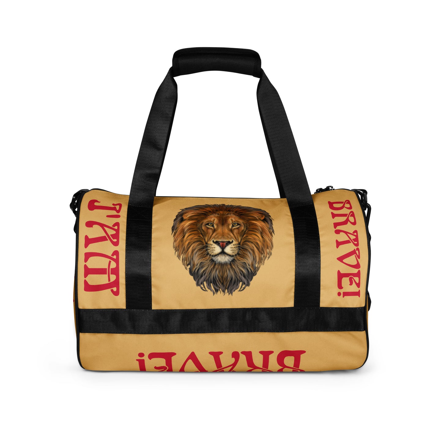 “I’AM BRAVE!” Fawn Gym Bag W/Red Font