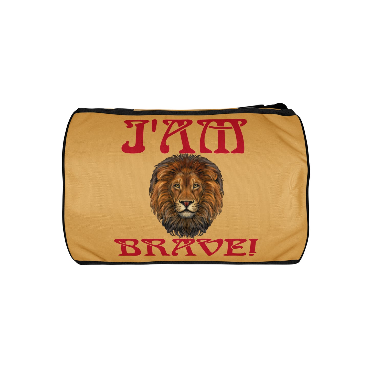 “I’AM BRAVE!” Fawn Gym Bag W/Red Font