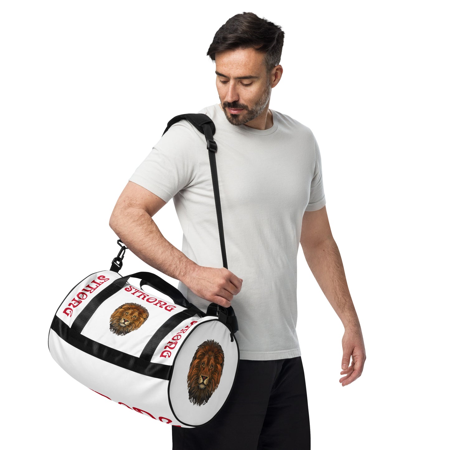 “STRONG” White Gym Bag W/Red Font
