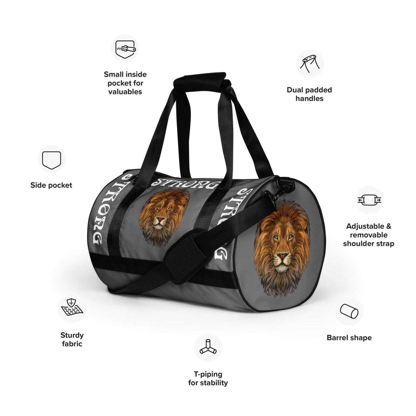 “STRONG” Grey Gym Bag W/White Font