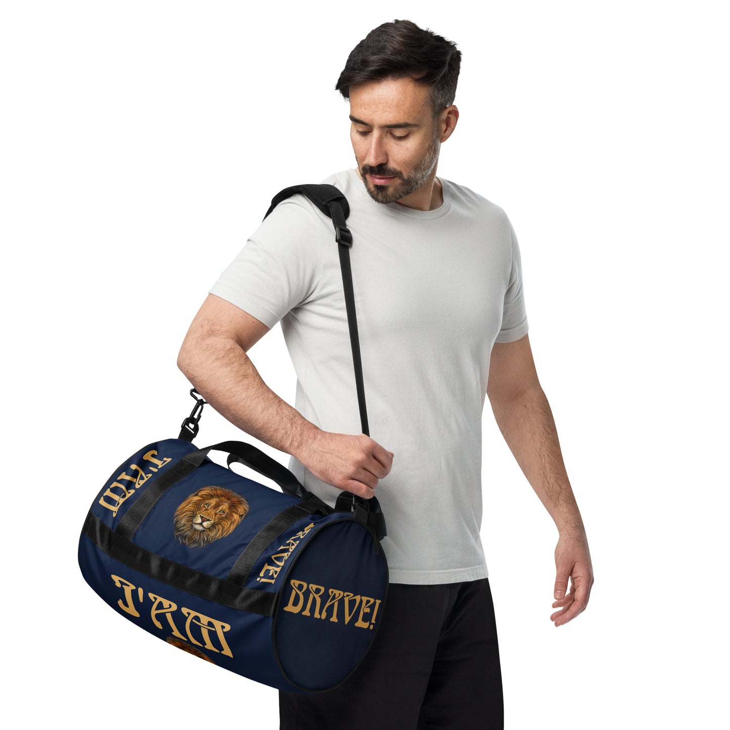 “I’AM BRAVE!” Navy Gym Bag W/Fawn Font