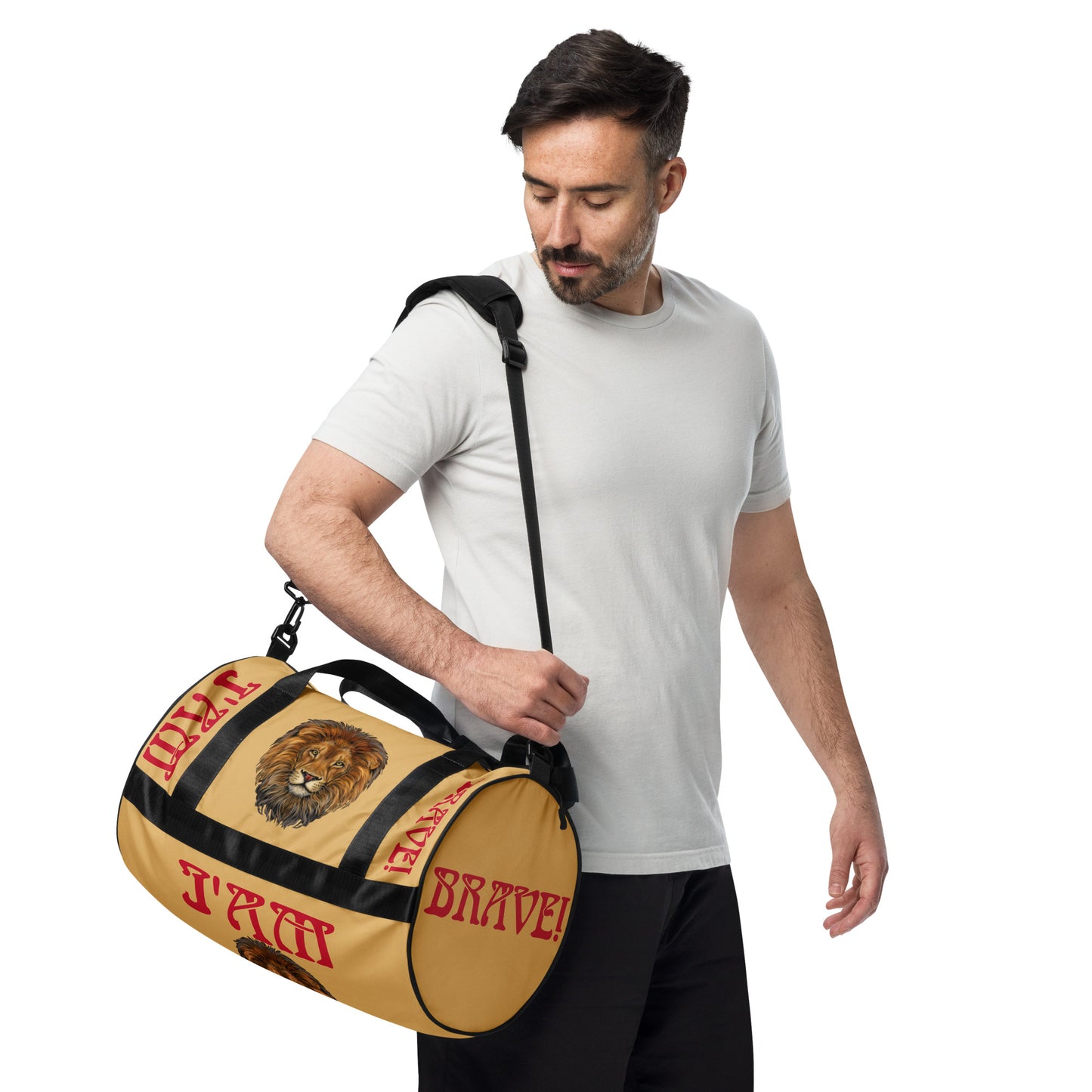 “I’AM BRAVE!” Fawn Gym Bag W/Red Font