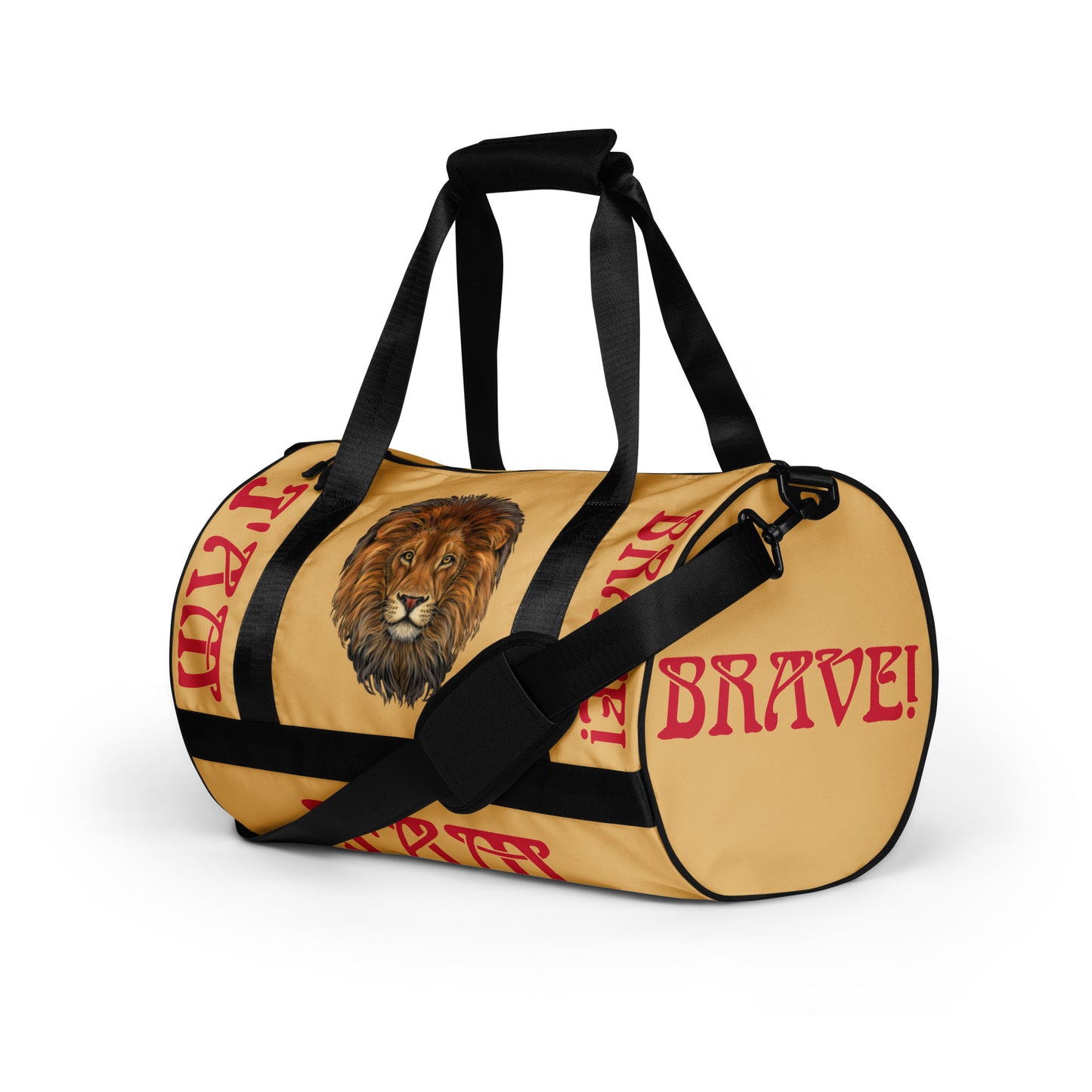 “I’AM BRAVE!” Fawn Gym Bag W/Red Font