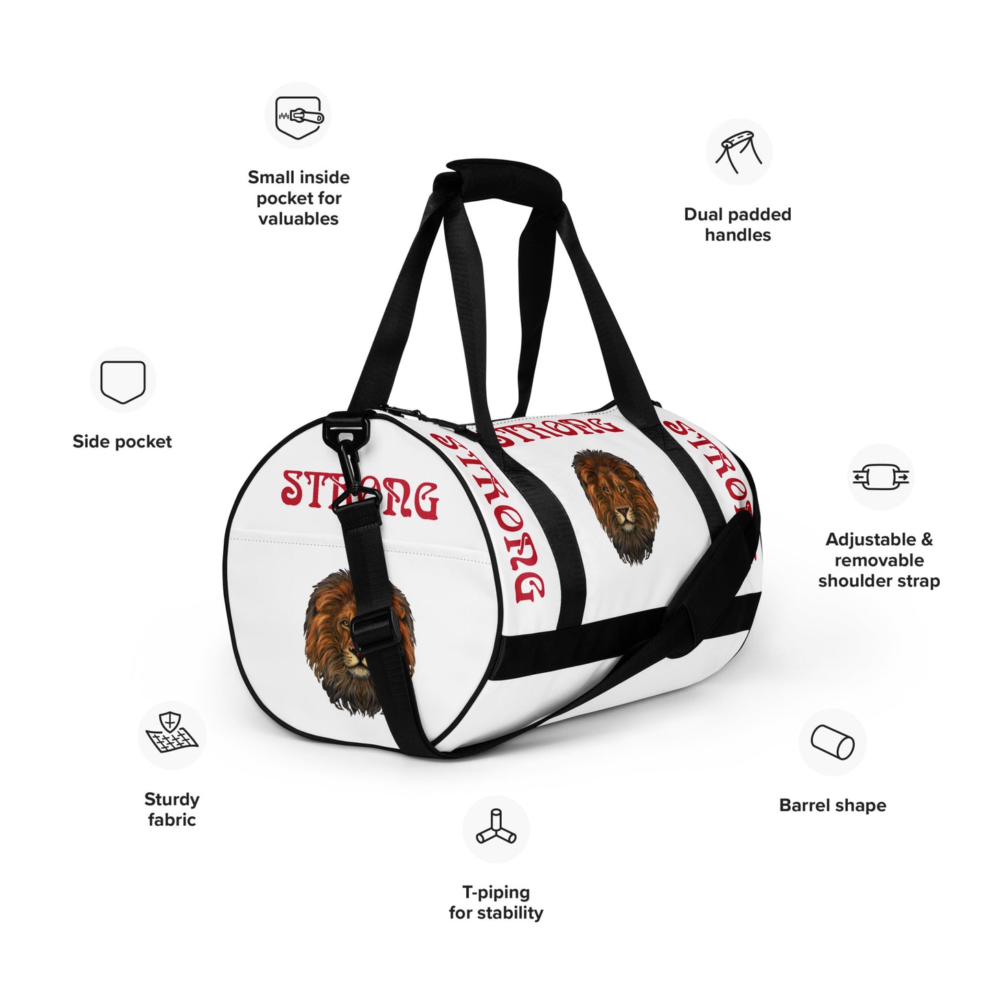 “STRONG” White Gym Bag W/Red Font