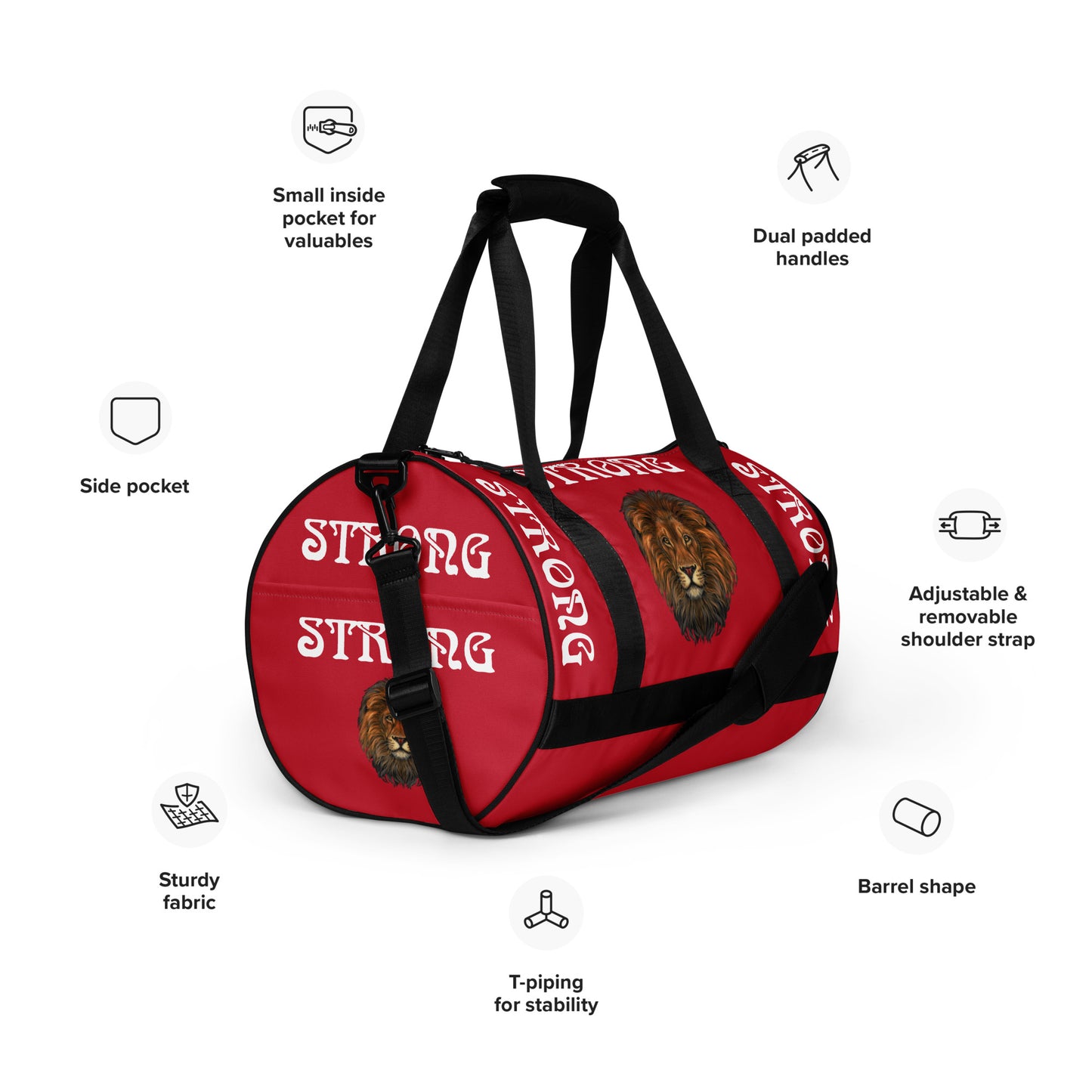 “STRONG” Red Gym Bag W/White Font