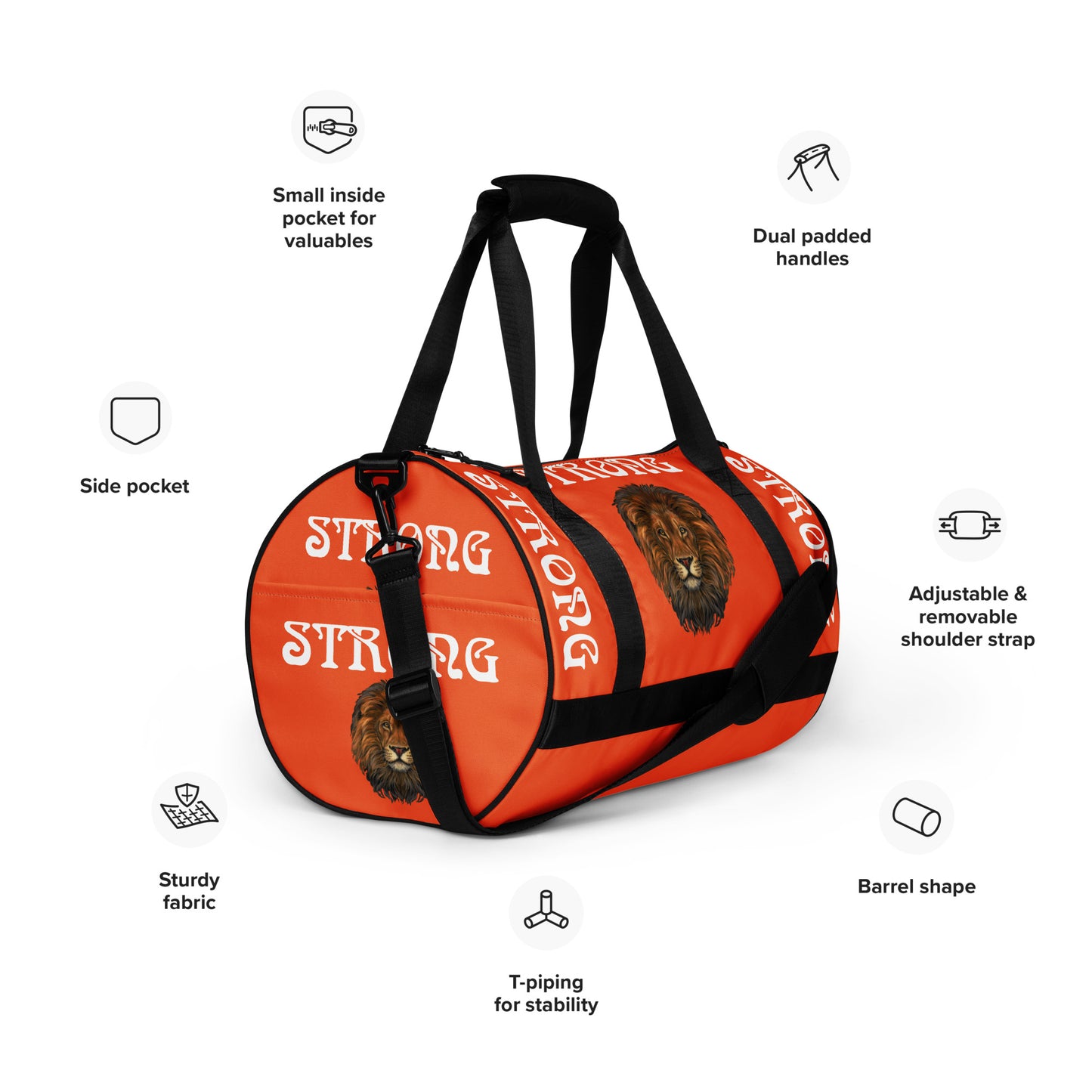 “STRONG” Orange Gym Bag W/White Font