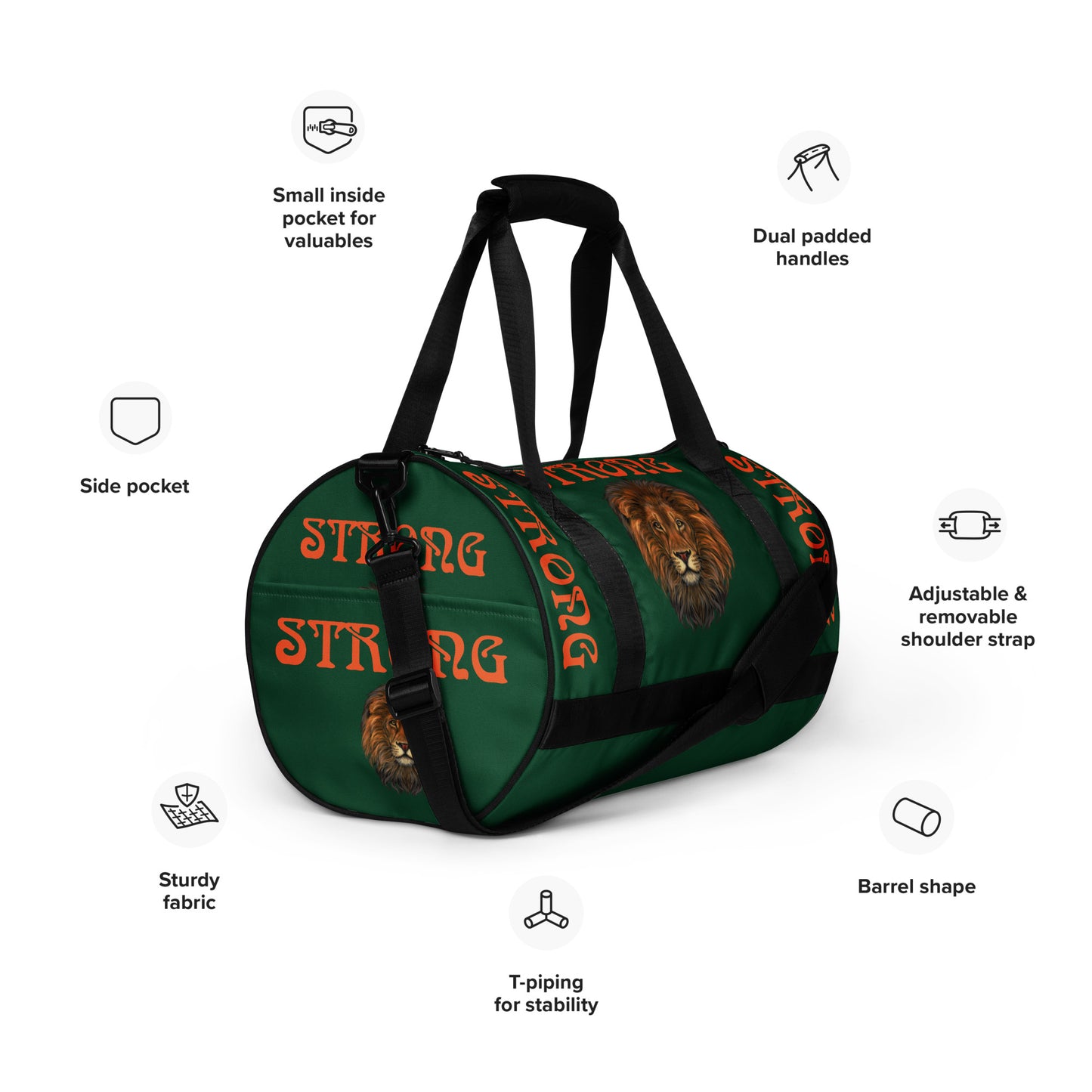 “STRONG” Green Gym Bag W/Orange Font