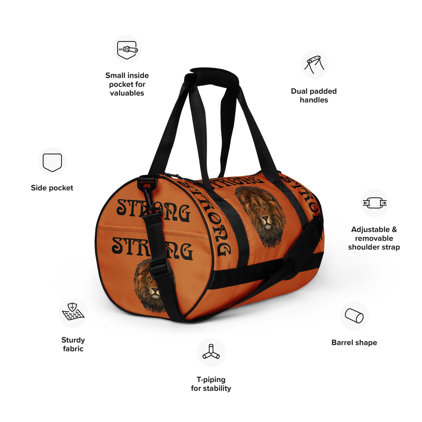 “STRONG” Bronze Gym Bag W/Black Font