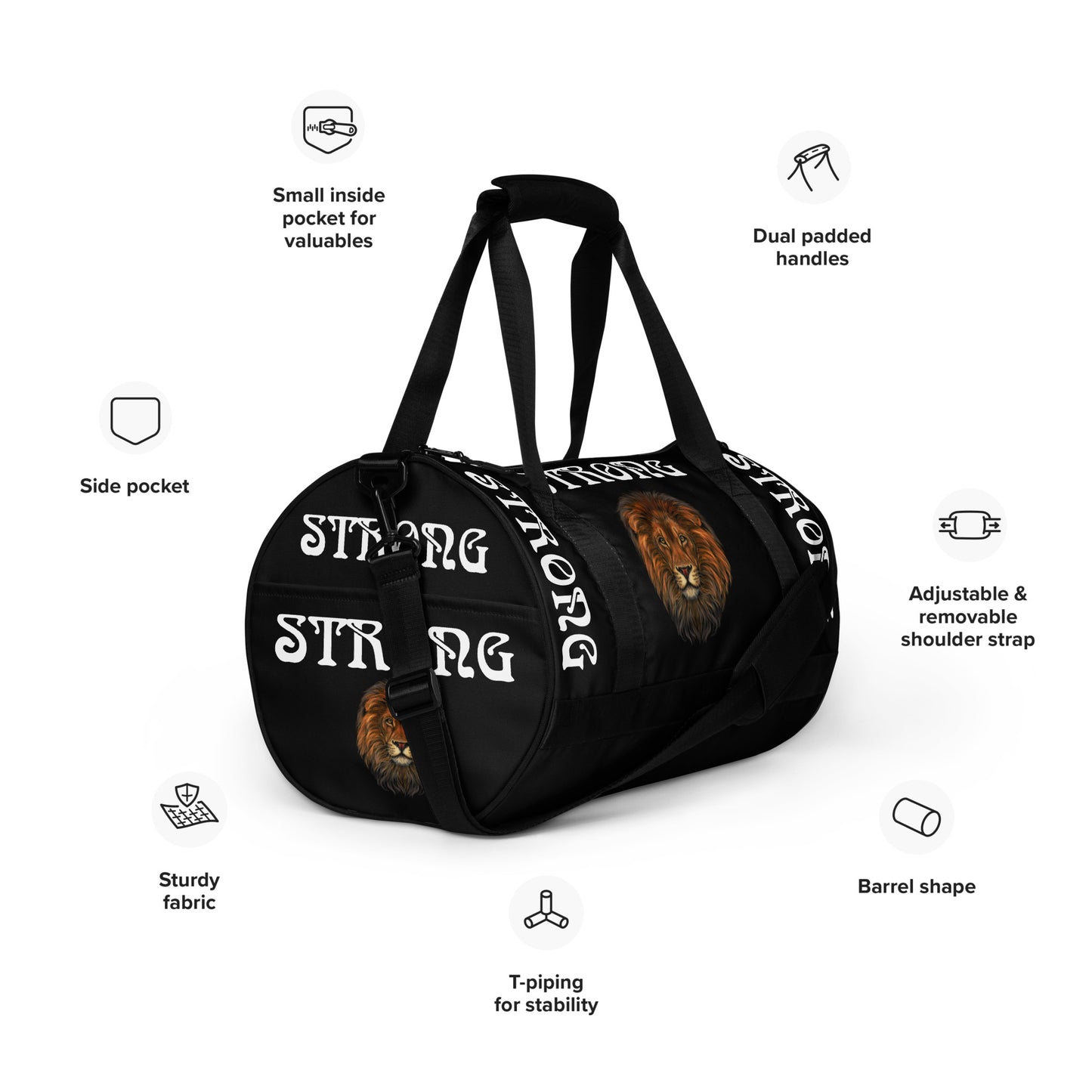“STRONG” Black Gym Bag W/White Font