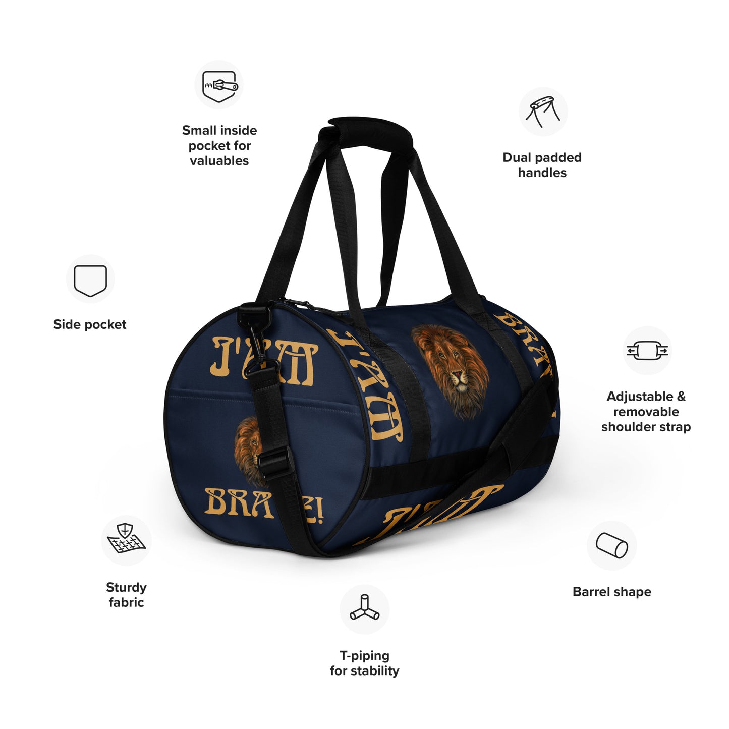 “I’AM BRAVE!” Navy Gym Bag W/Fawn Font