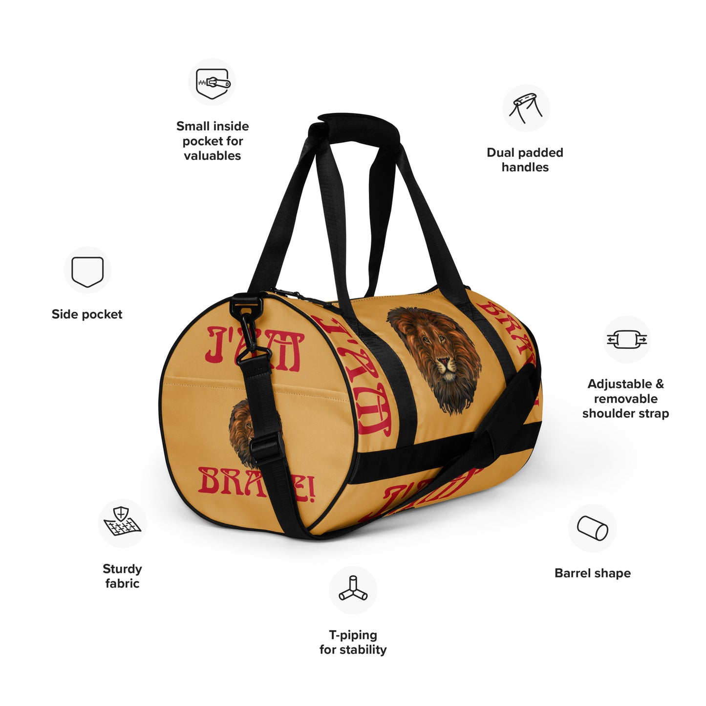 “I’AM BRAVE!” Fawn Gym Bag W/Red Font