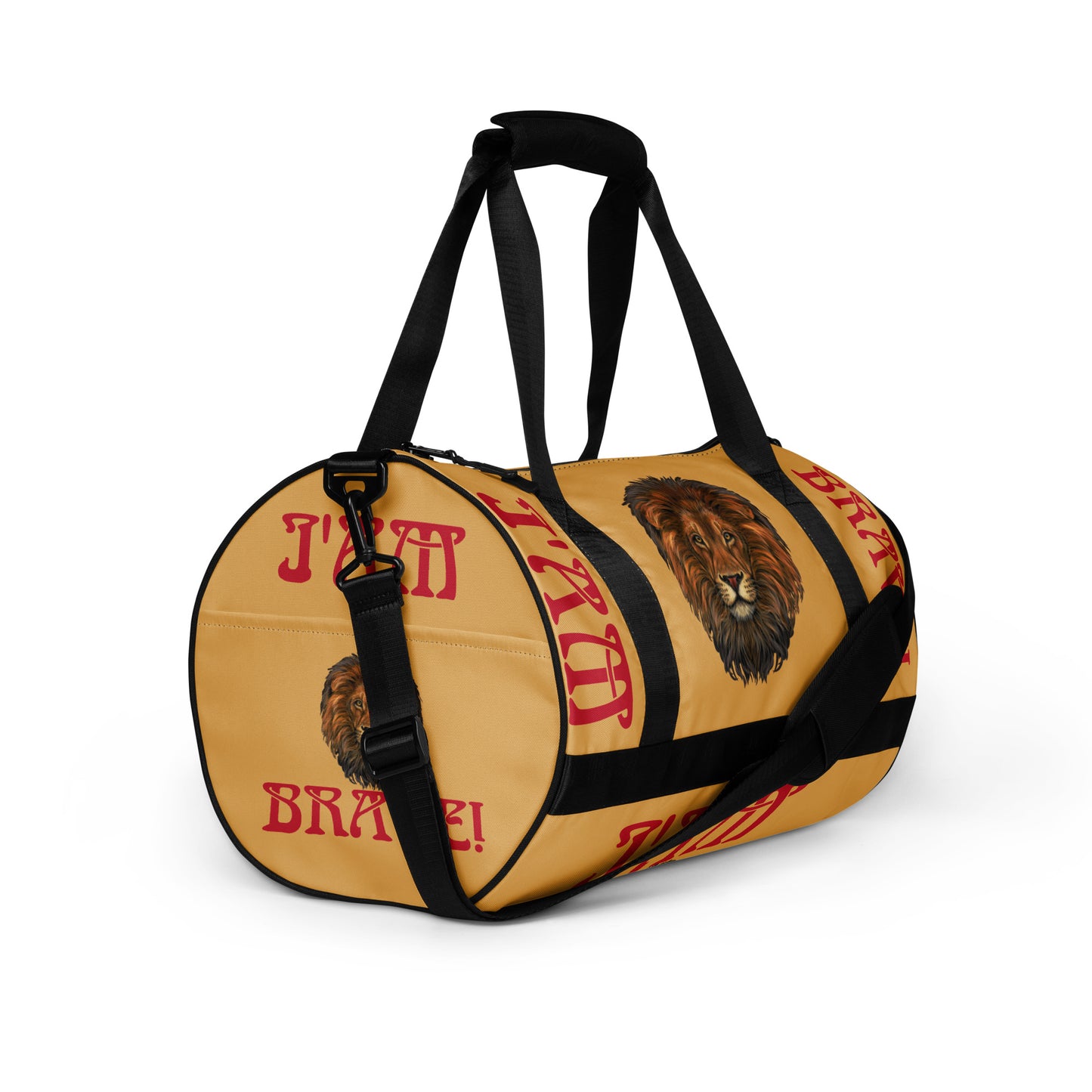 “I’AM BRAVE!” Fawn Gym Bag W/Red Font