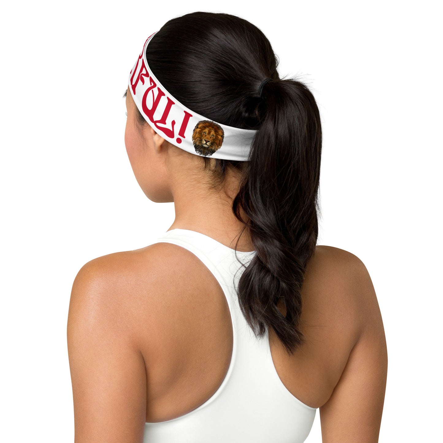 “POWERFUL!”White Headband W/Red Font