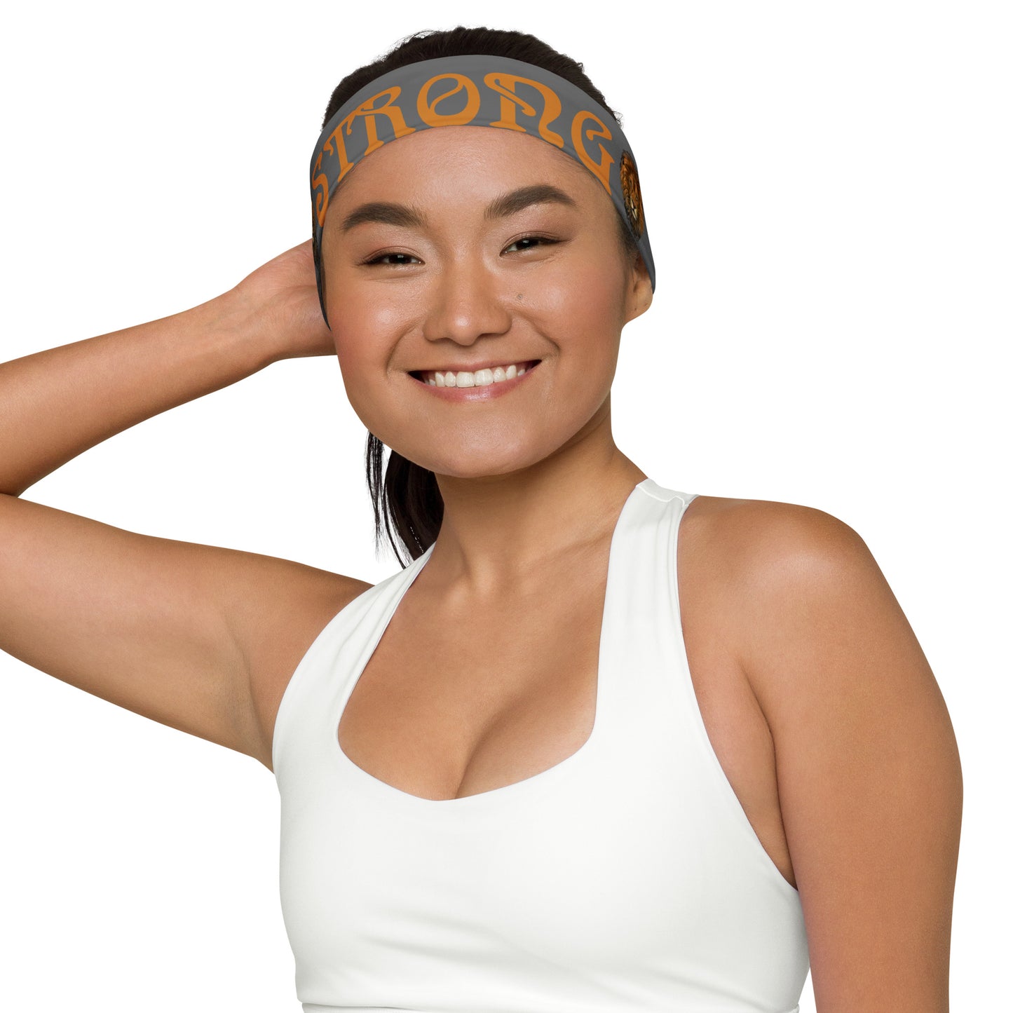 “STRONG” Grey Headband W/Brown Font