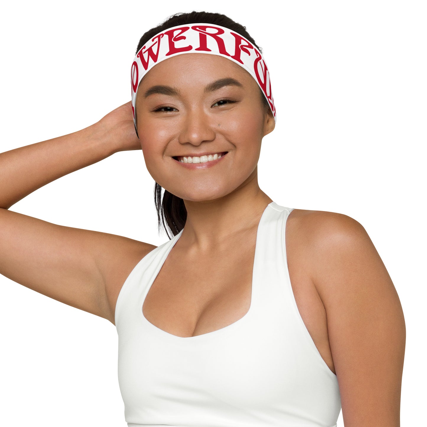 “POWERFUL!”White Headband W/Red Font