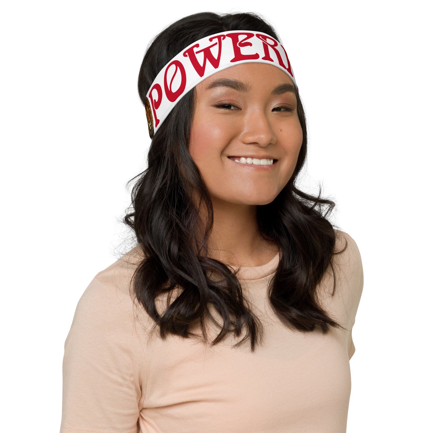 “POWERFUL!”White Headband W/Red Font