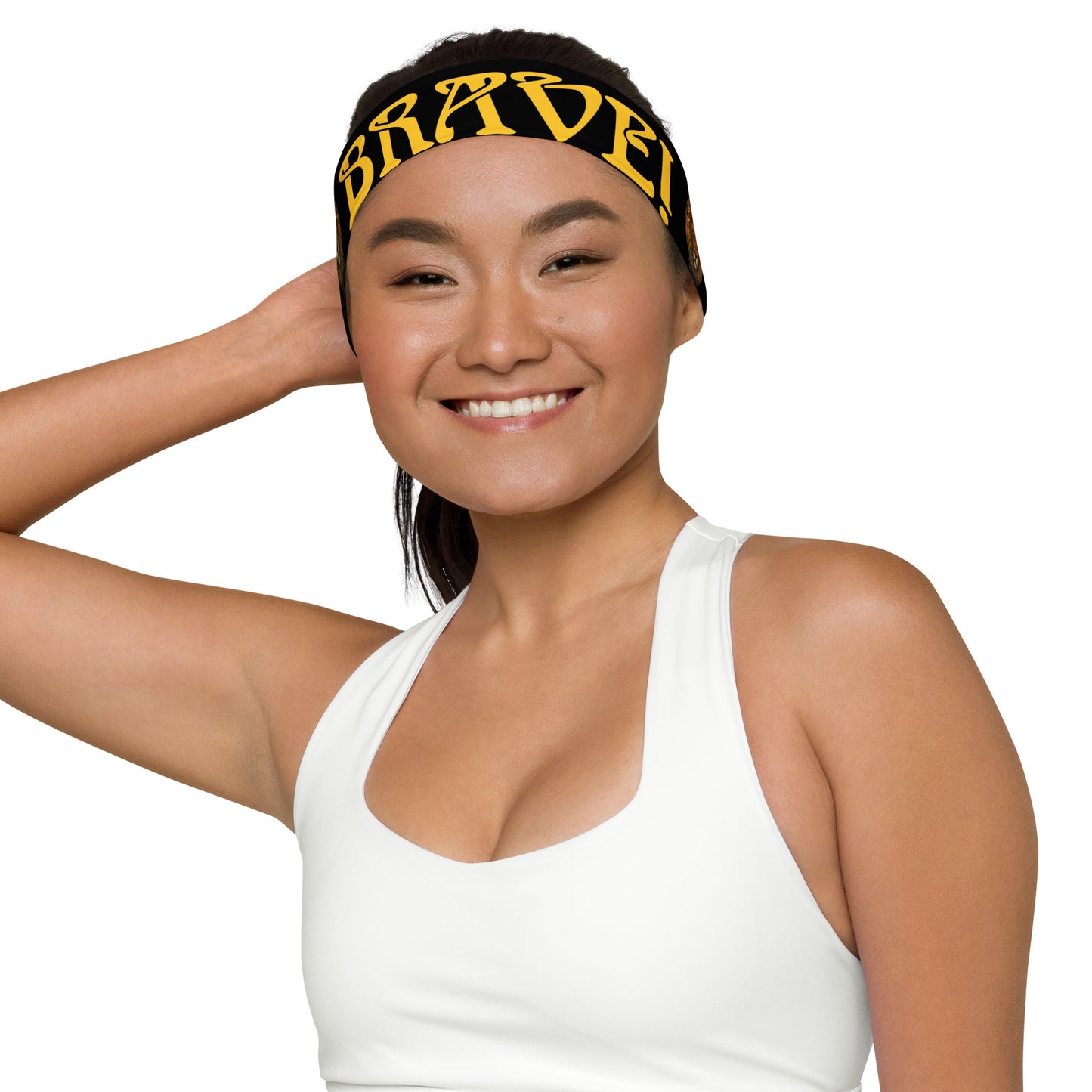 “BRAVE!” Black Headband W/Yellow Font