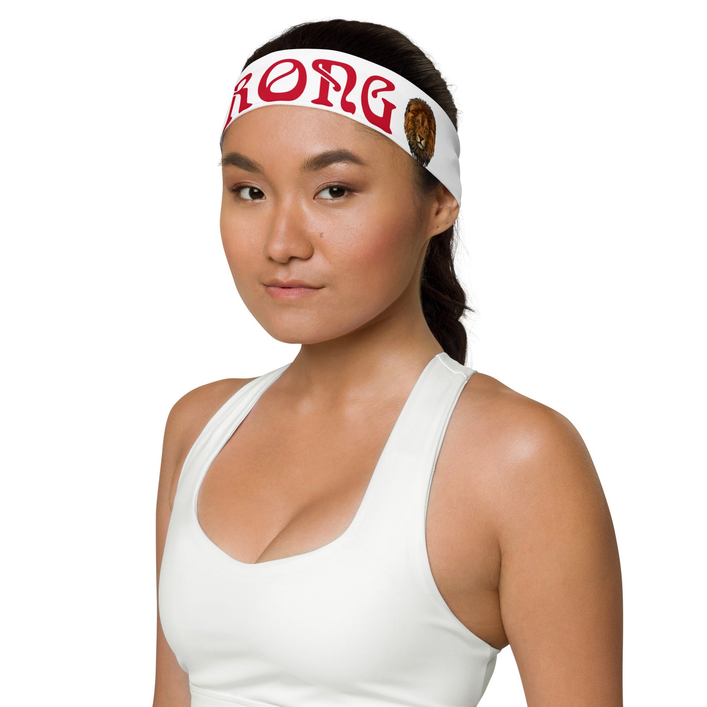 “STRONG” White Headband W/Red Font